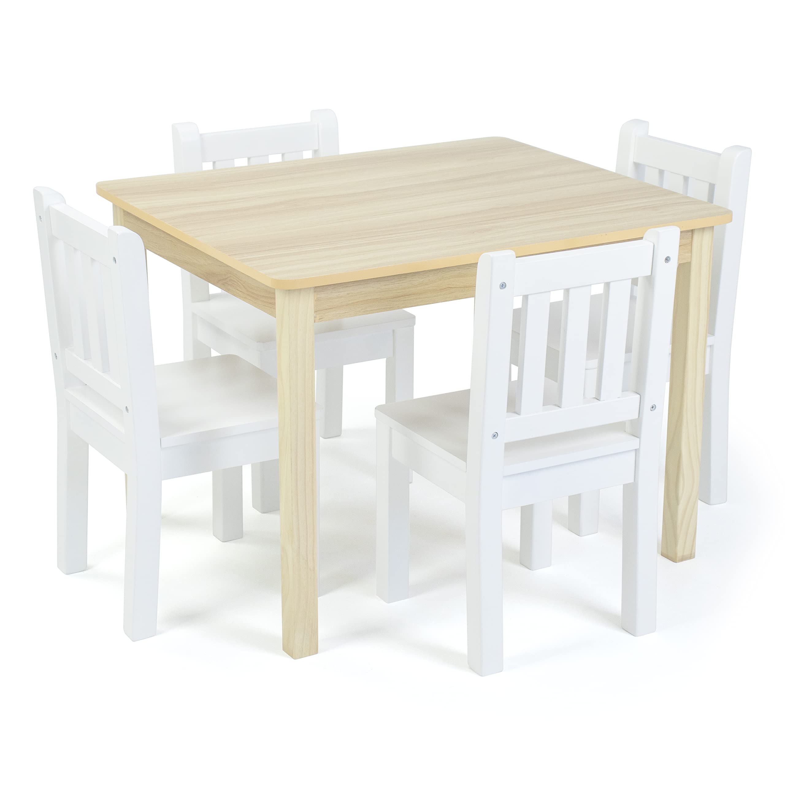 Humble Crew Natural White Kids Wood Table and 4 Chair Set - Perfect for Playroom, Classroom, or Children's Study Area
