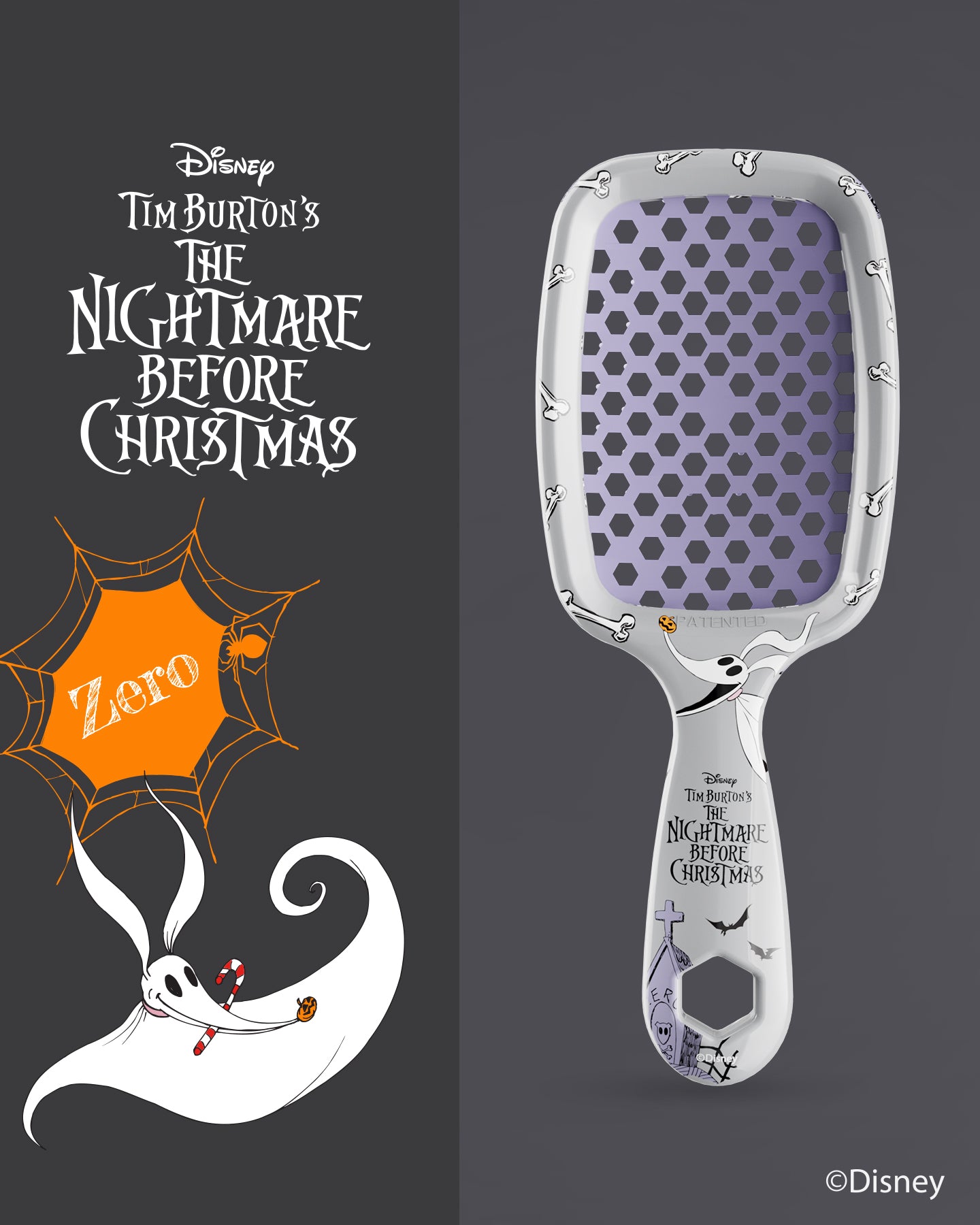 Disney The Nightmare Before Christmas Detangling Brush - Zero Tangle Hair Brush for Kids & Adults - Perfect for Curly, Thick, and Wet Hair Styling at Home or Travel