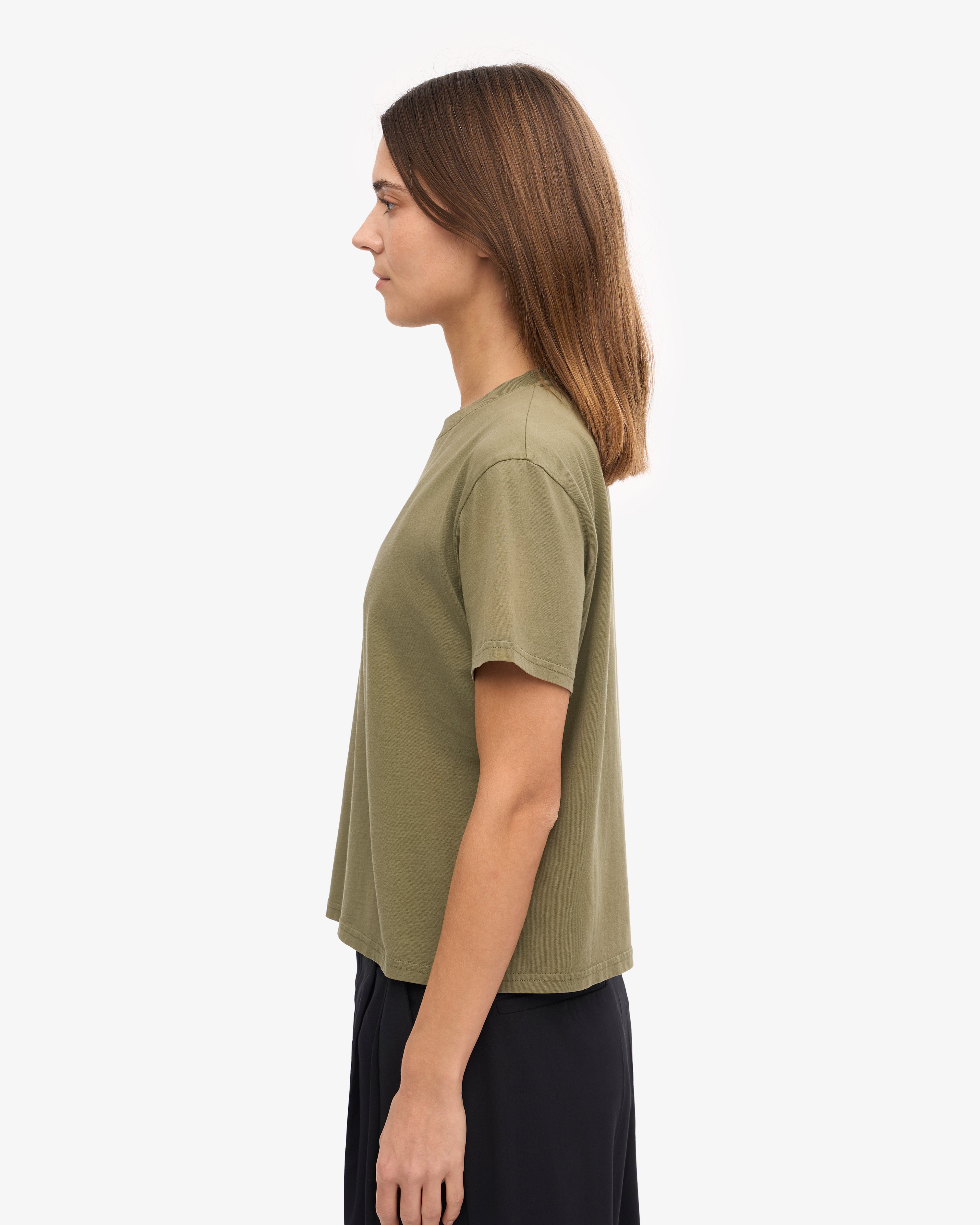 Organic Boxy Crop Tee in Dusty Olive - Women's Casual Short Sleeve T-Shirt for Streetwear & Summer Outfits