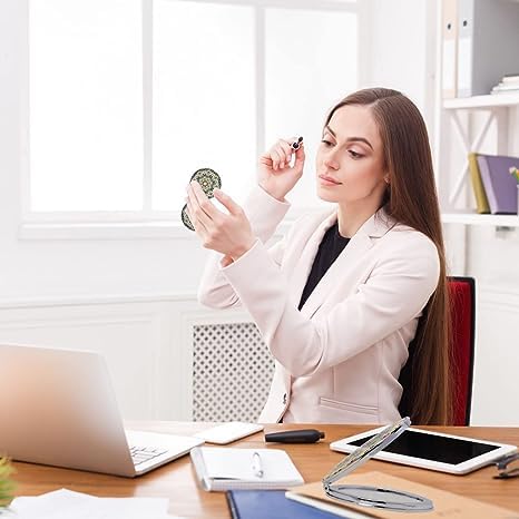 EXCADRILL Portable Folding Pu Leather Makeup Mirror with Magnification | Round Travel Vanity Mirror for Women | Perfect for Purse, Travel & Home Makeup Application