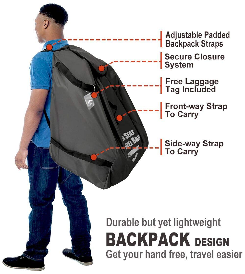 Profaster Airplane Car Seat Travel Bag - Durable Gate Check Backpack for Air Travel with Attached Carry Bag, Gray | Perfect for Protecting Baby Car Seats on Flights & Road Trips
