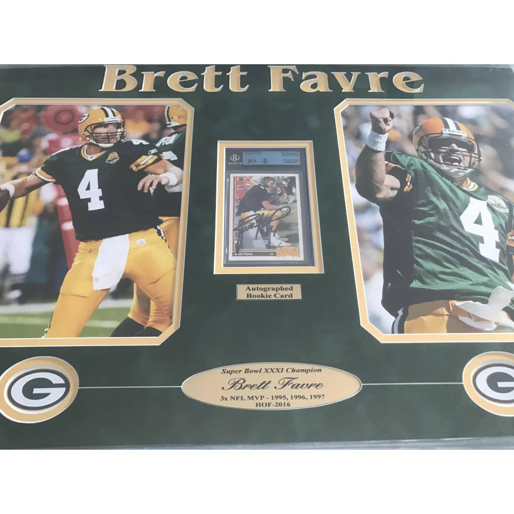 Brett Favre Autographed Rookie Card - Framed Memorabilia with BAS Certification | Green Bay Packers Collectible | Perfect for Sports Memorabilia Displays & Man Cave Decor