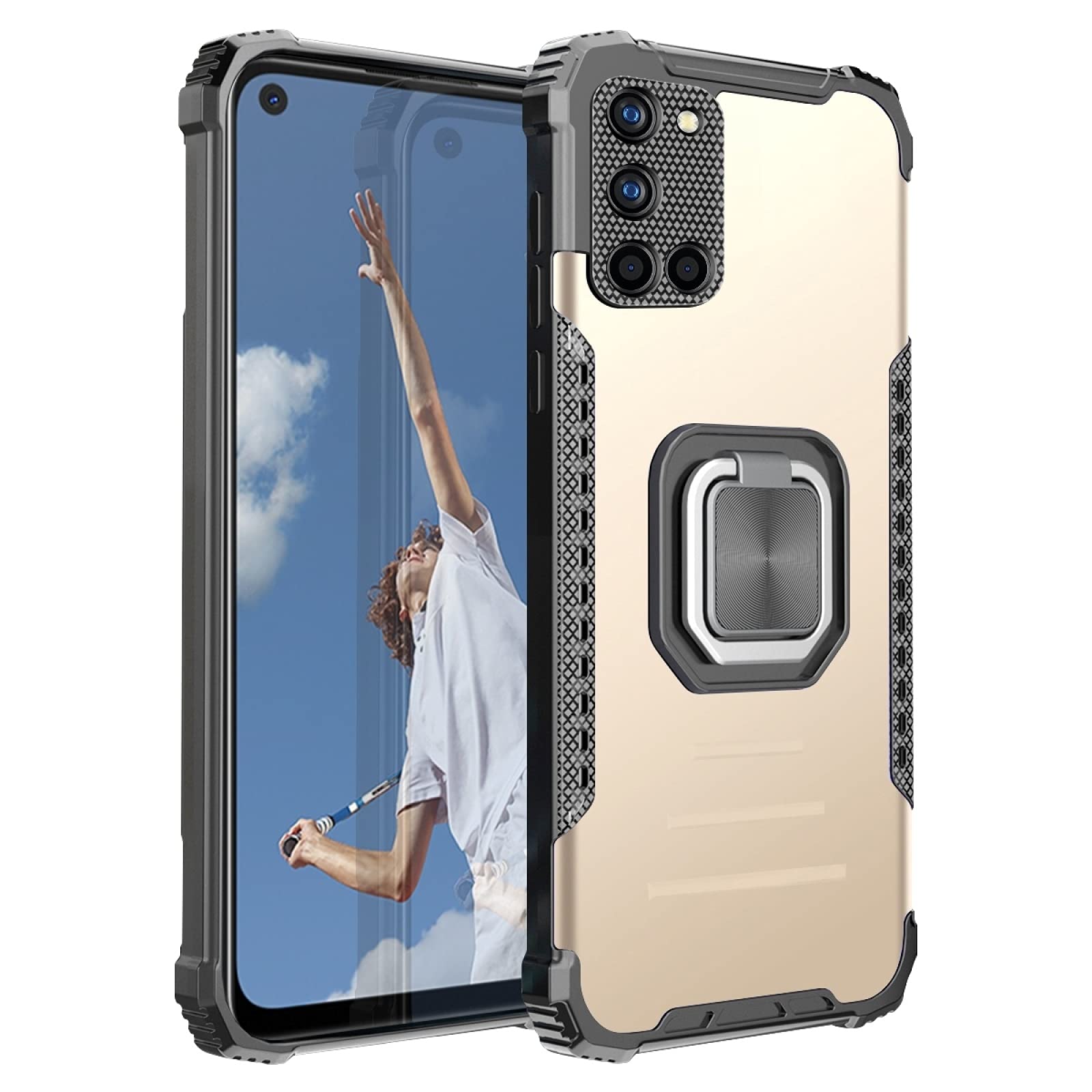 XIAOMIN Fierce Warrior Series Armor Shockproof Case for Oppo A52/A92/A72 - Durable Aluminum Alloy + TPU Protective Cover with Ring Holder (Gold) - Perfect for Outdoor Activities, Travel & Daily Protection
