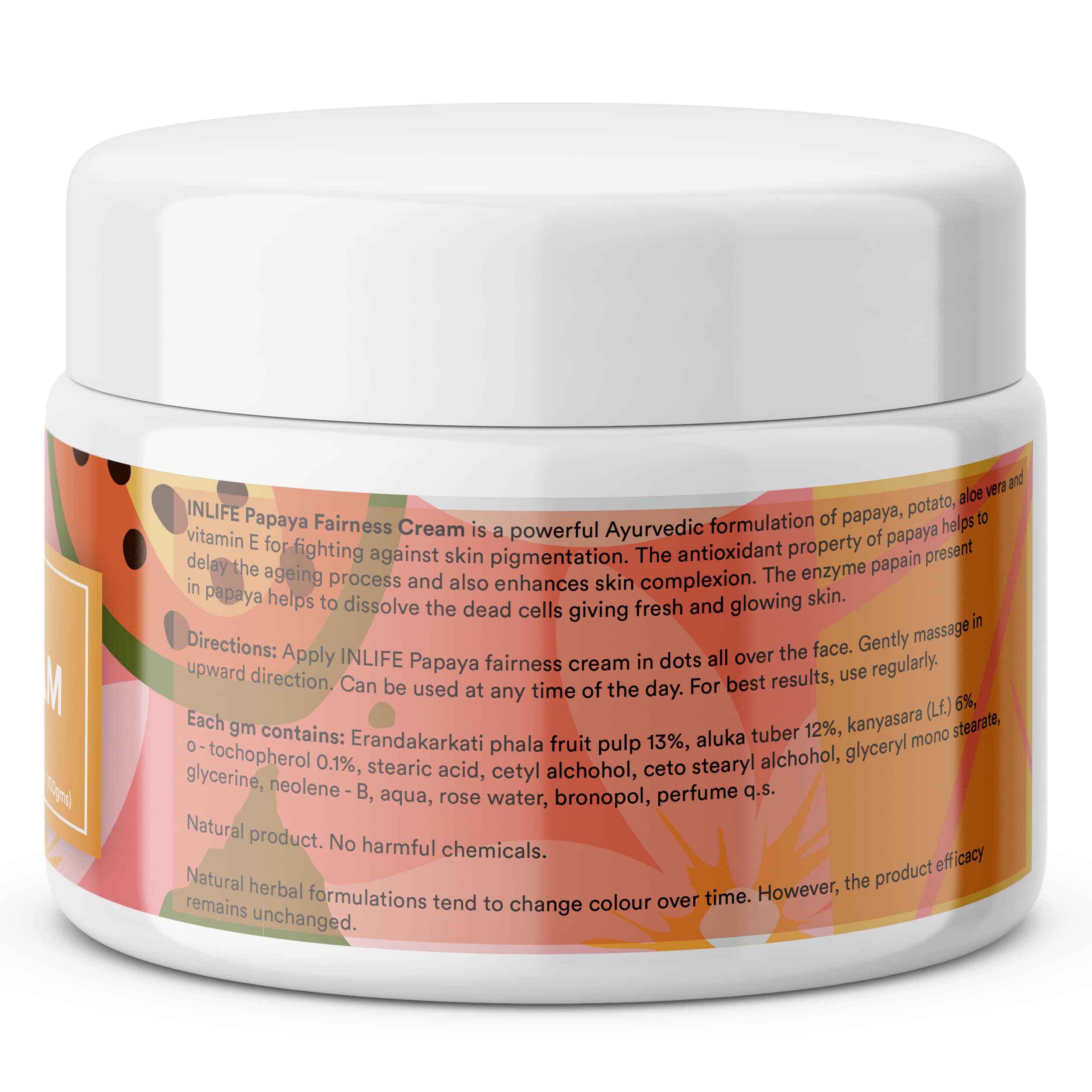 INLIFE Natural Papaya Face Cream for Women & Men | 100g Ayurvedic Herbal Moisturizer | Paraben-Free, All Skin Types | Brightening & Anti-Aging | Perfect for Dry Skin & Night Care Routine