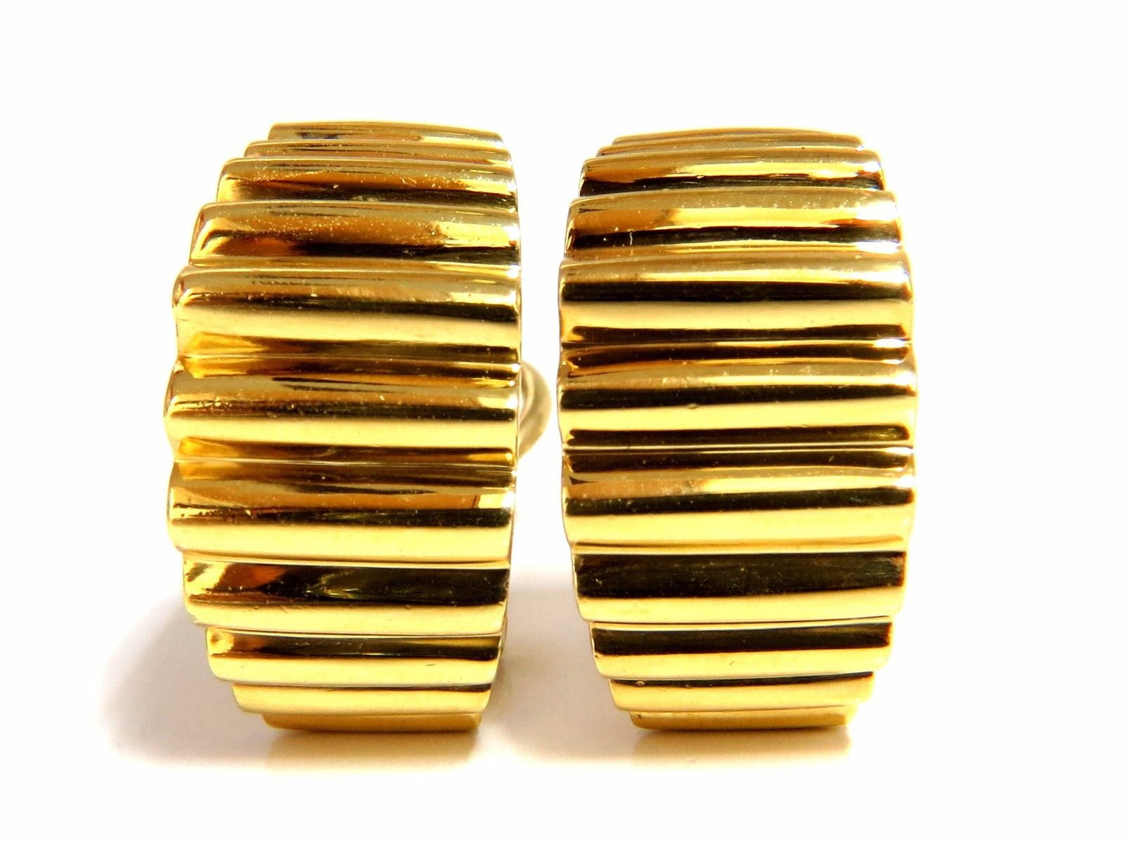 18K Gold 3D Regency Deco Grill Omega Back Earrings for Women - Vintage Style Jewelry for Parties, Weddings & Special Occasions