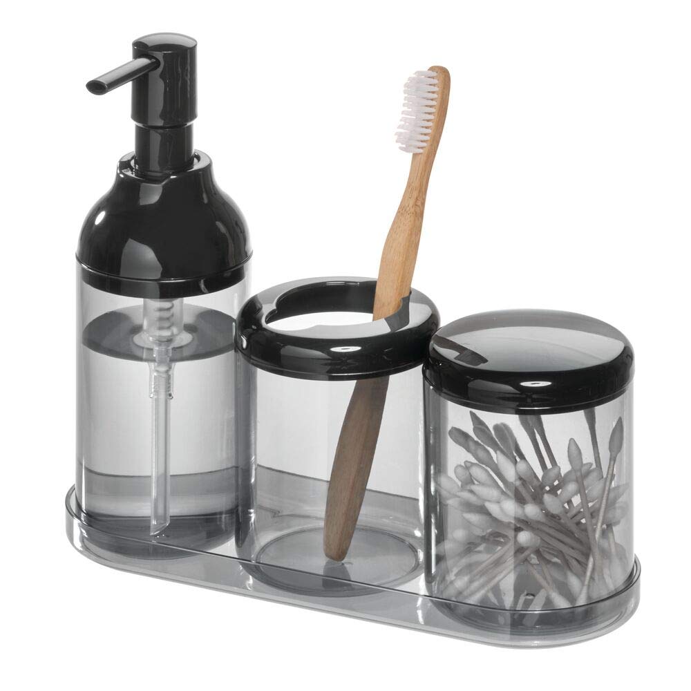 iDesign Finn Plastic Round Holder - Organize Toothbrushes, Makeup Brushes, Pens & Markers - Black/Smoke - Perfect for Bathroom, Vanity & Office Desk Organization