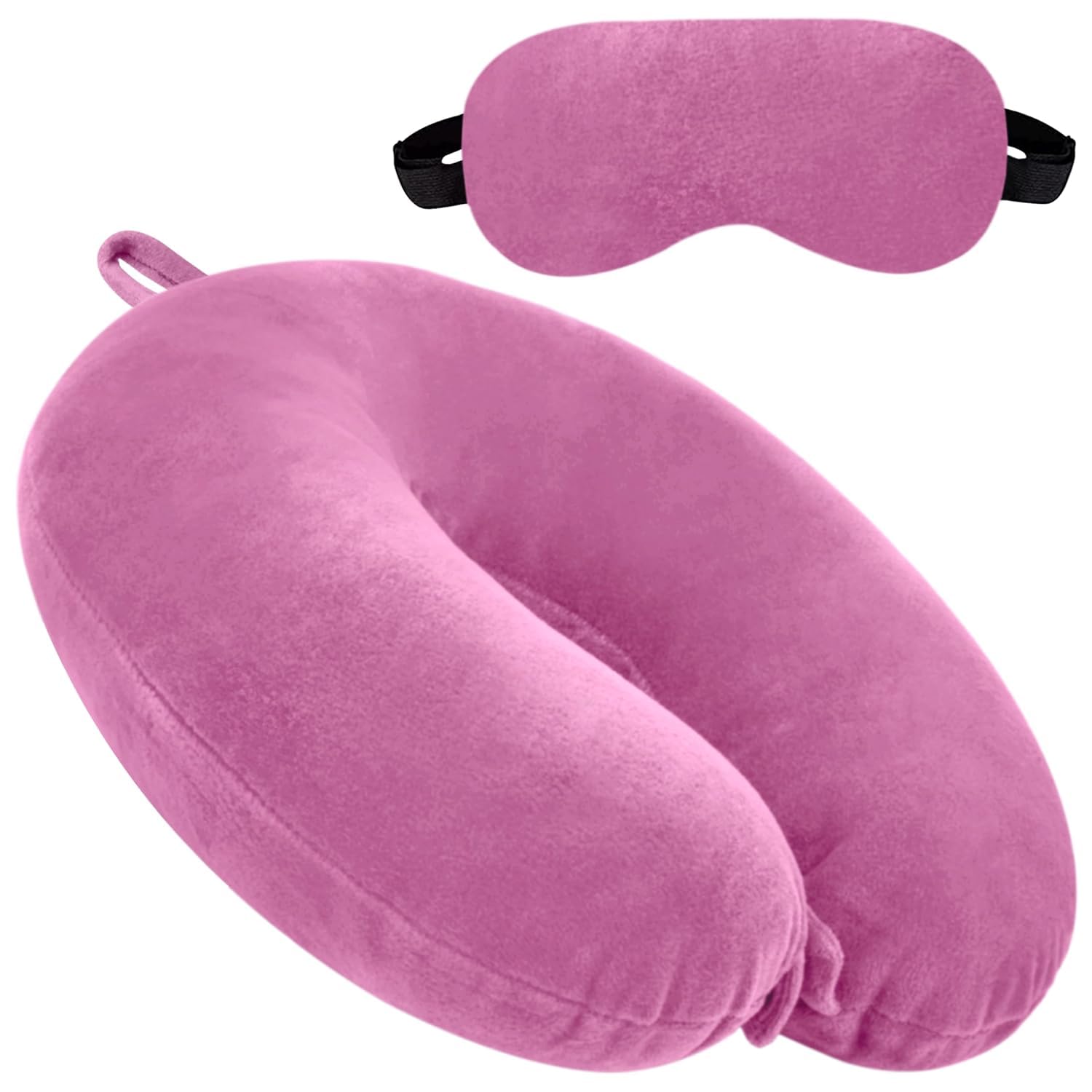 Vibgyor Vibes U-Shaped Travel Neck Pillow with Eye Mask - Ergonomic Support for Airplane, Car & Train Travel - Lightweight Sleeping Pillow for Men & Women (Pink) | Perfect for Long Flights, Road Trips & Commuting