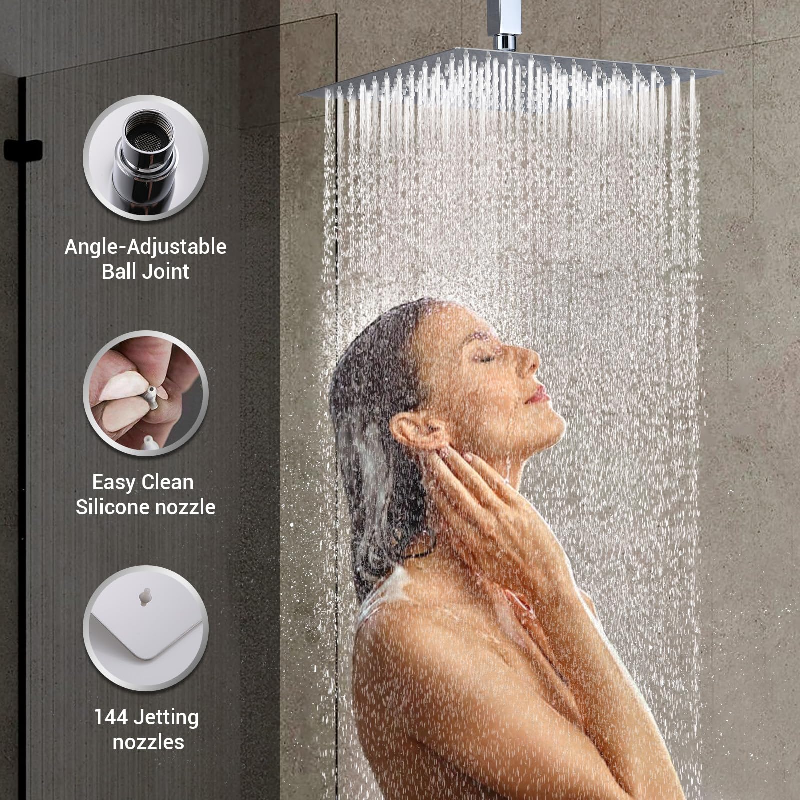 Premium DASAN 6-Piece Body Spray Jets & 12'' Rain Shower Head with Handheld - Complete Ceiling Mount Shower System in Polished Chrome (Includes Valve) - Perfect for Luxury Bathrooms & Spa-Like Experience - Model SA-SS03ACH-S12C