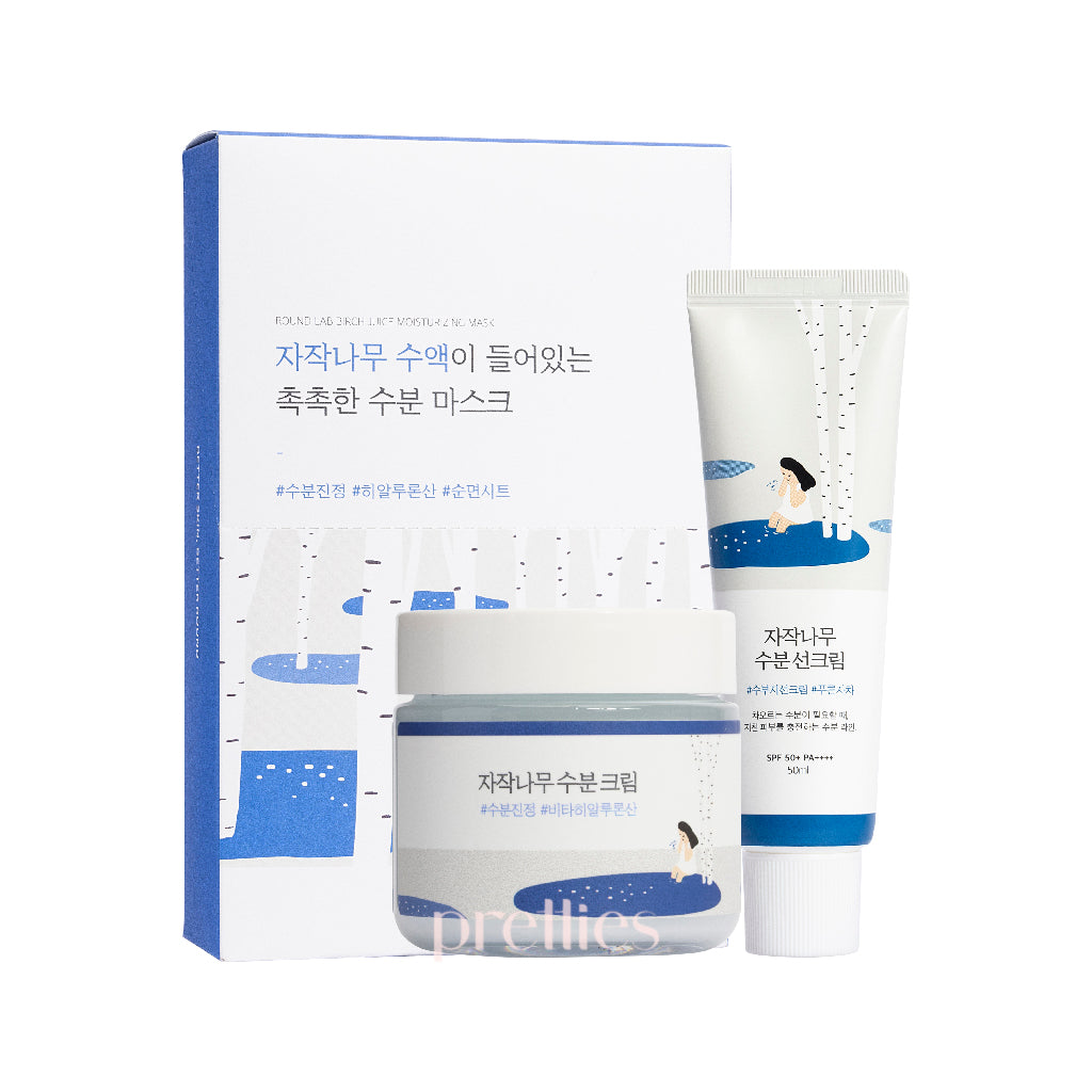Round Lab Birch Juice Moisturizing Cream with SPF, Sunscreen & Hydrating Mask Sheet Set - Korean Skincare for Dry Skin, Daily Protection & Pampering Routine