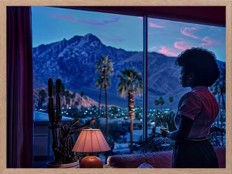 Palm Springs Evening Framed Wall Art Print - Desert Sunset Landscape Painting for Living Room, Bedroom & Office Decor