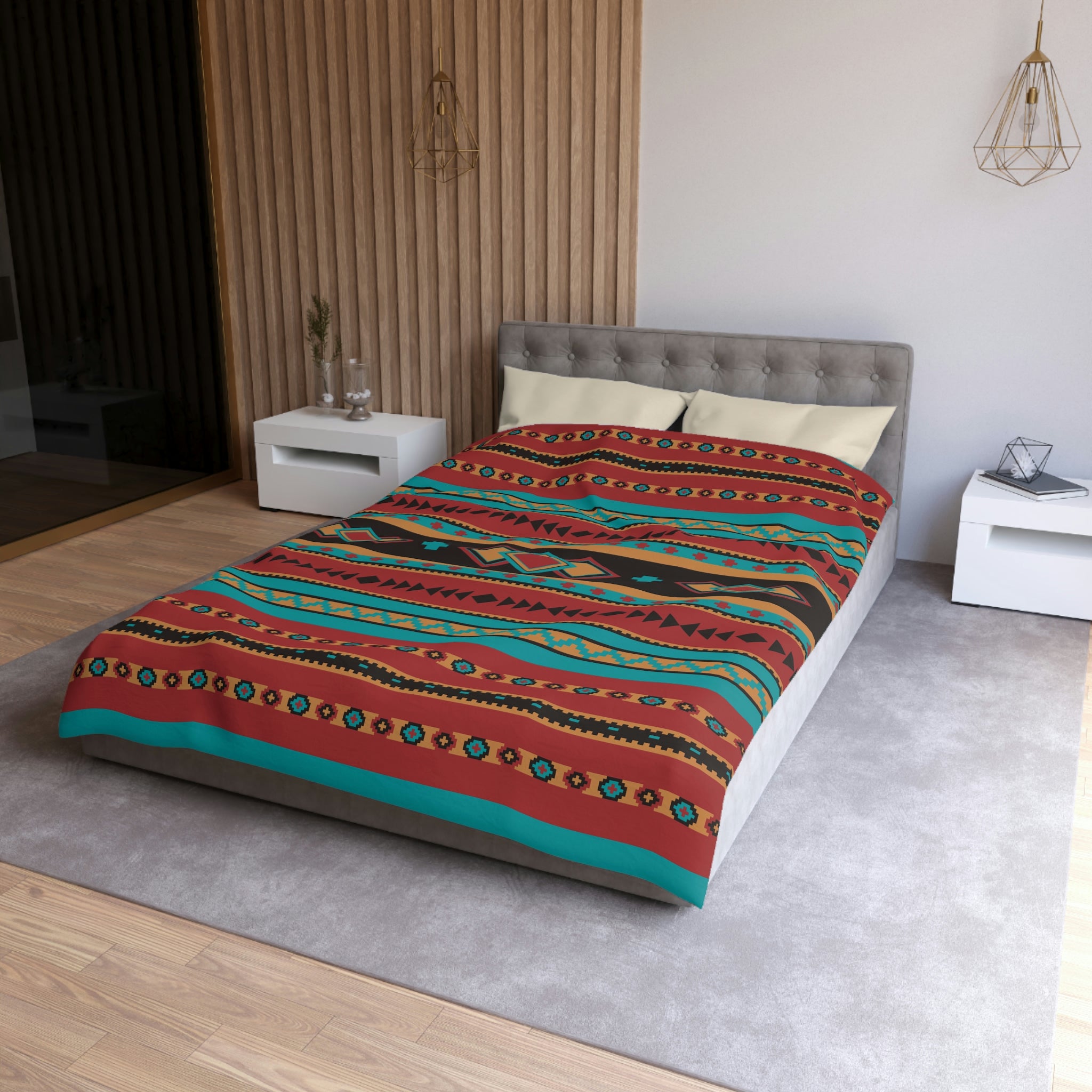 Southwestern Microfiber Duvet Cover - Desert Jewel Pattern Rustic Bedding Set for Queen/King Size - Soft Breathable Bedroom Decor for Cozy Cabin, Farmhouse or Boho Chic Home