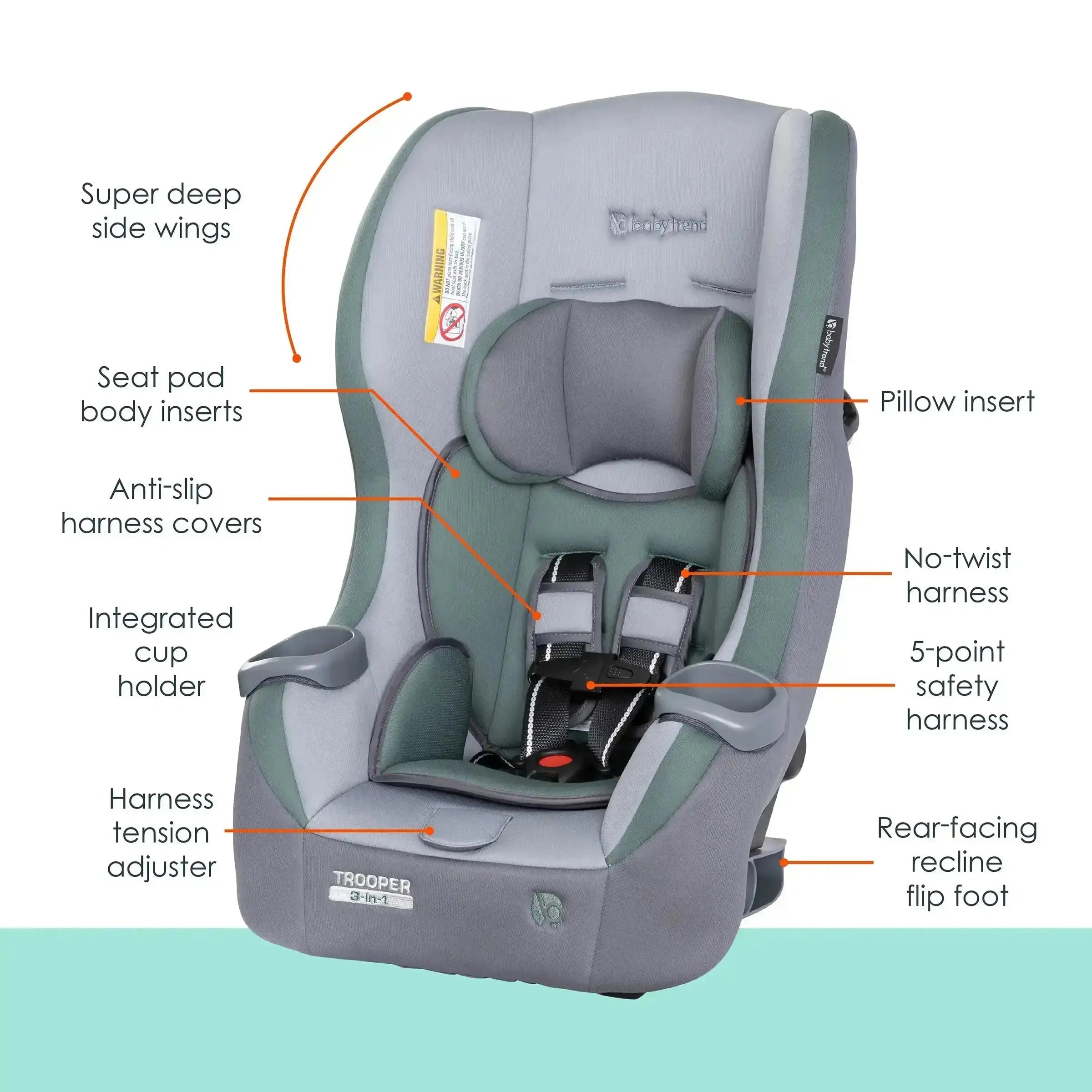 Trooper™ 3-in-1 Convertible Car Seat for Toddlers & Kids - Safe Rear-Facing, Forward-Facing & Booster - Perfect for Travel & Everyday Use