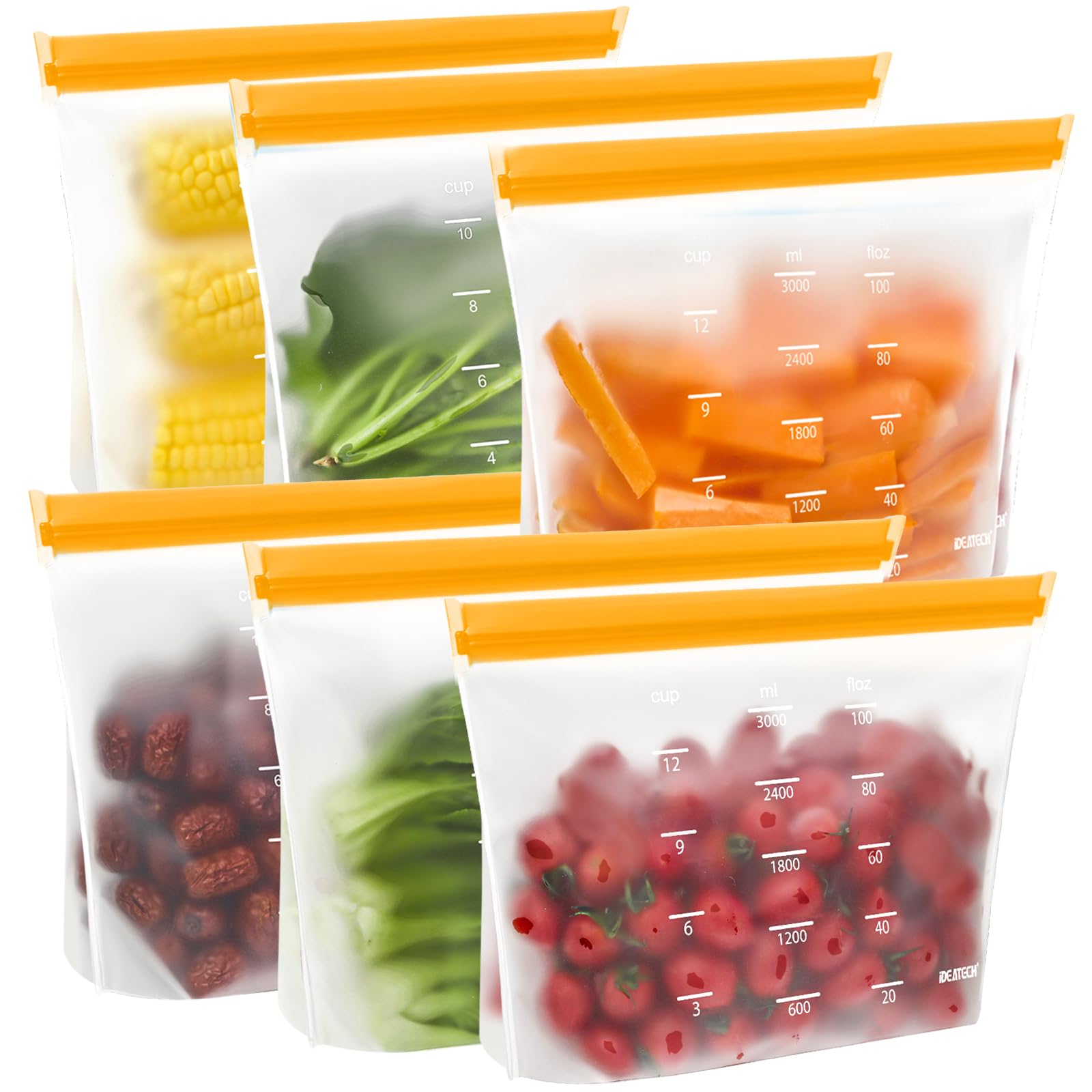 IDEATECH Reusable Gallon Freezer Bags - 6 Pack | BPA-Free, Leakproof, Dishwasher Safe Stand-Up Food Storage Bags for Meat, Vegetables & Meal Prep | Perfect for Freezing, Sous Vide & Kitchen Organization