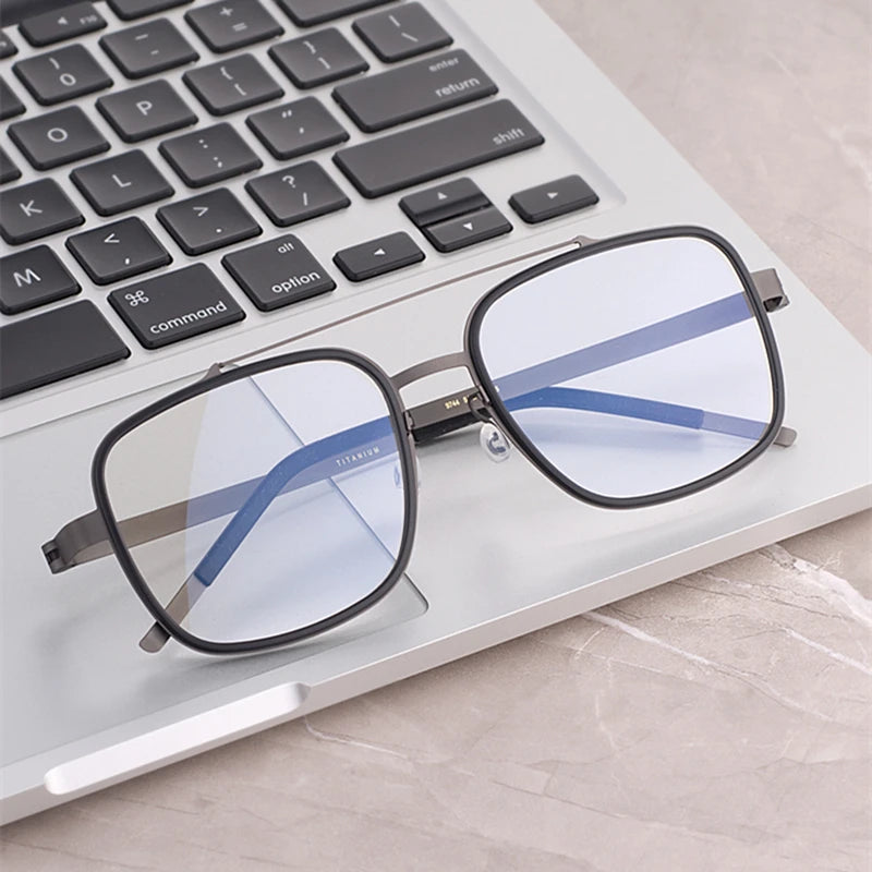 Stylish Black Unisex Titanium Square Full Rim Double Bridge Eyeglasses 19744 - Perfect for Work, Reading & Fashion Accessories