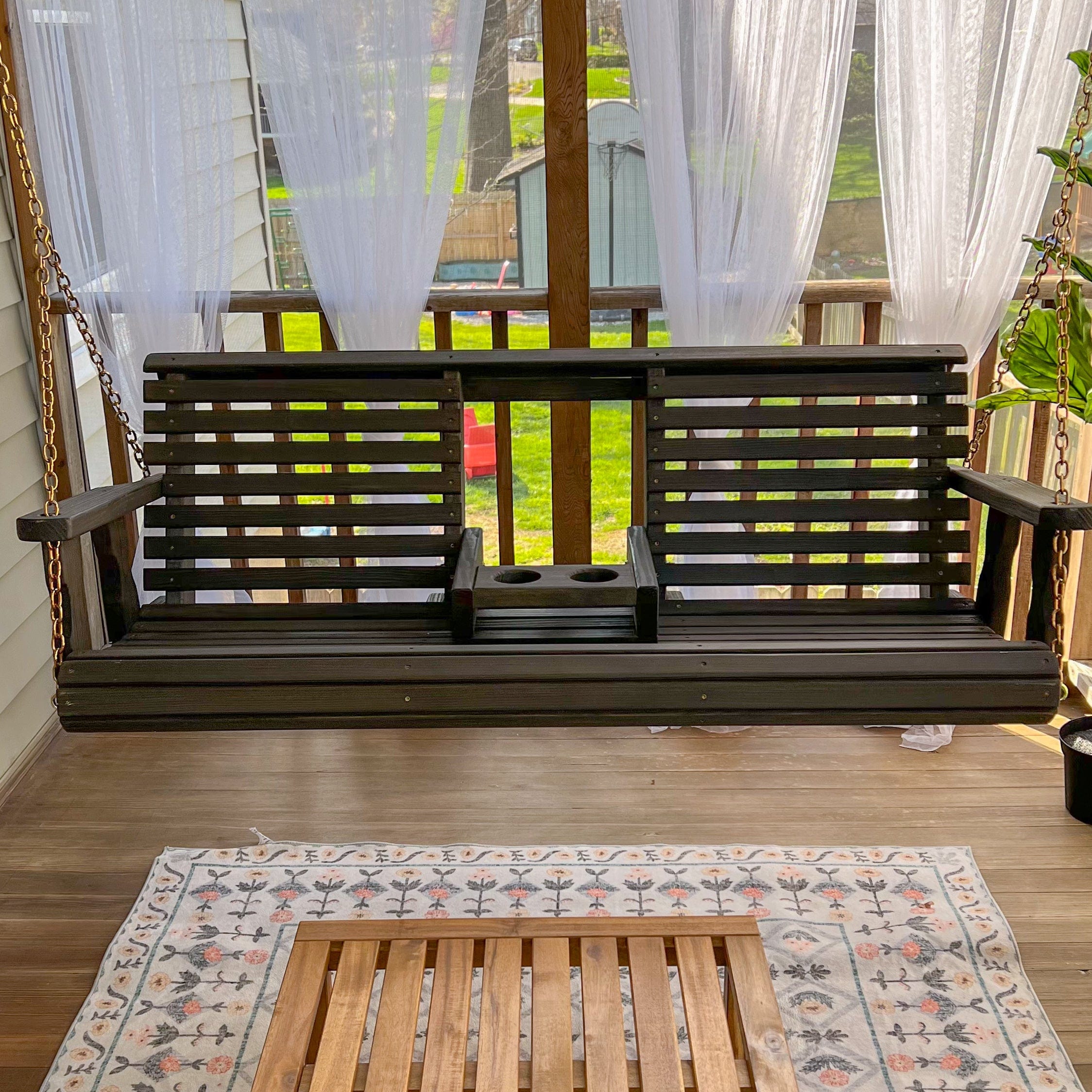 Amish Heavy Duty Rollback Console Porch Swing - Sturdy Outdoor Bench for Patio, Garden & Backyard Relaxation