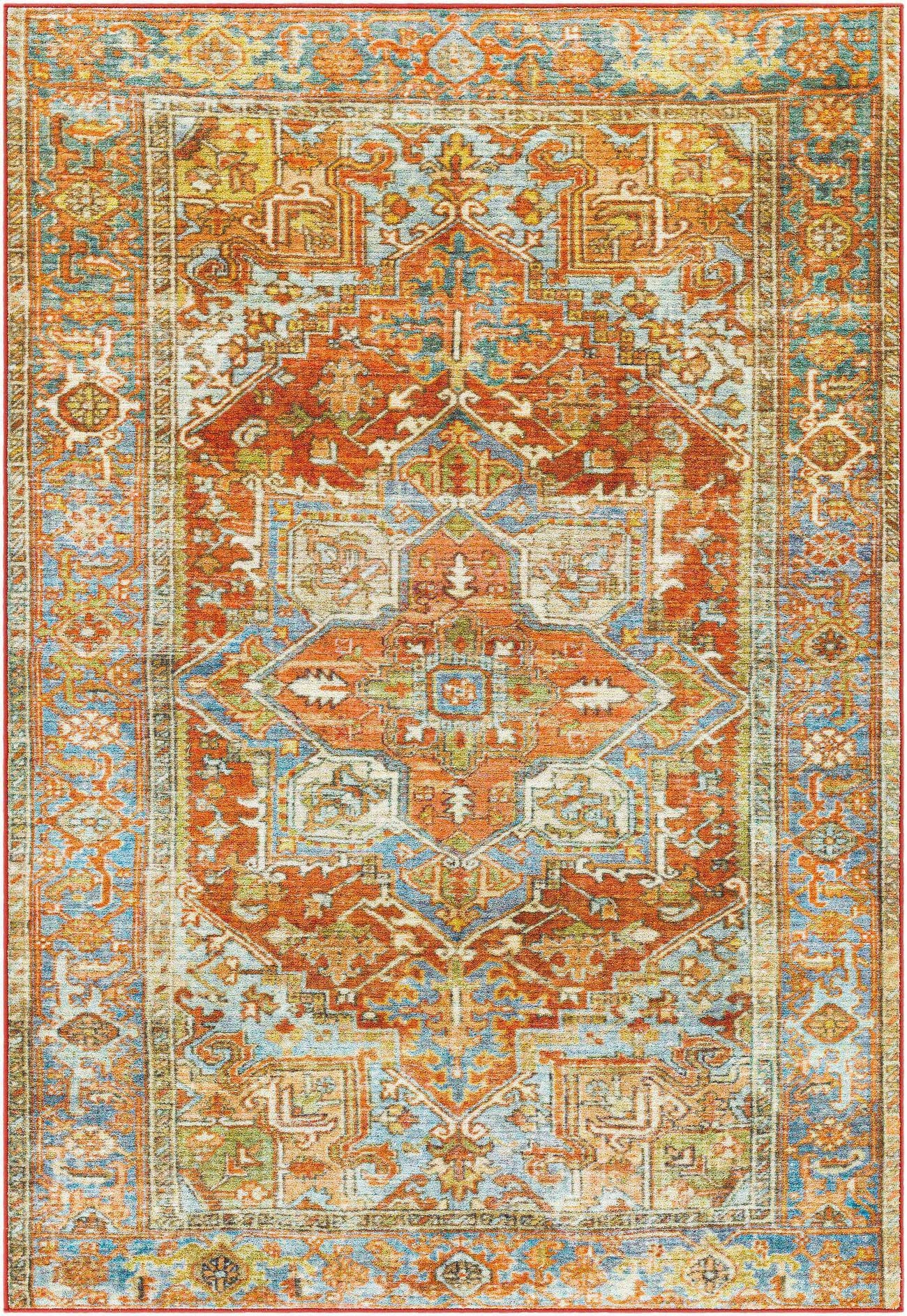 Mark&Day Washable Runner Rug 3x7 - Traditional Burnt Orange & Beige Area Carpet for Hallway, Kitchen, Bedroom, Living Room | Machine Washable, Non-Slip Backing (2'7