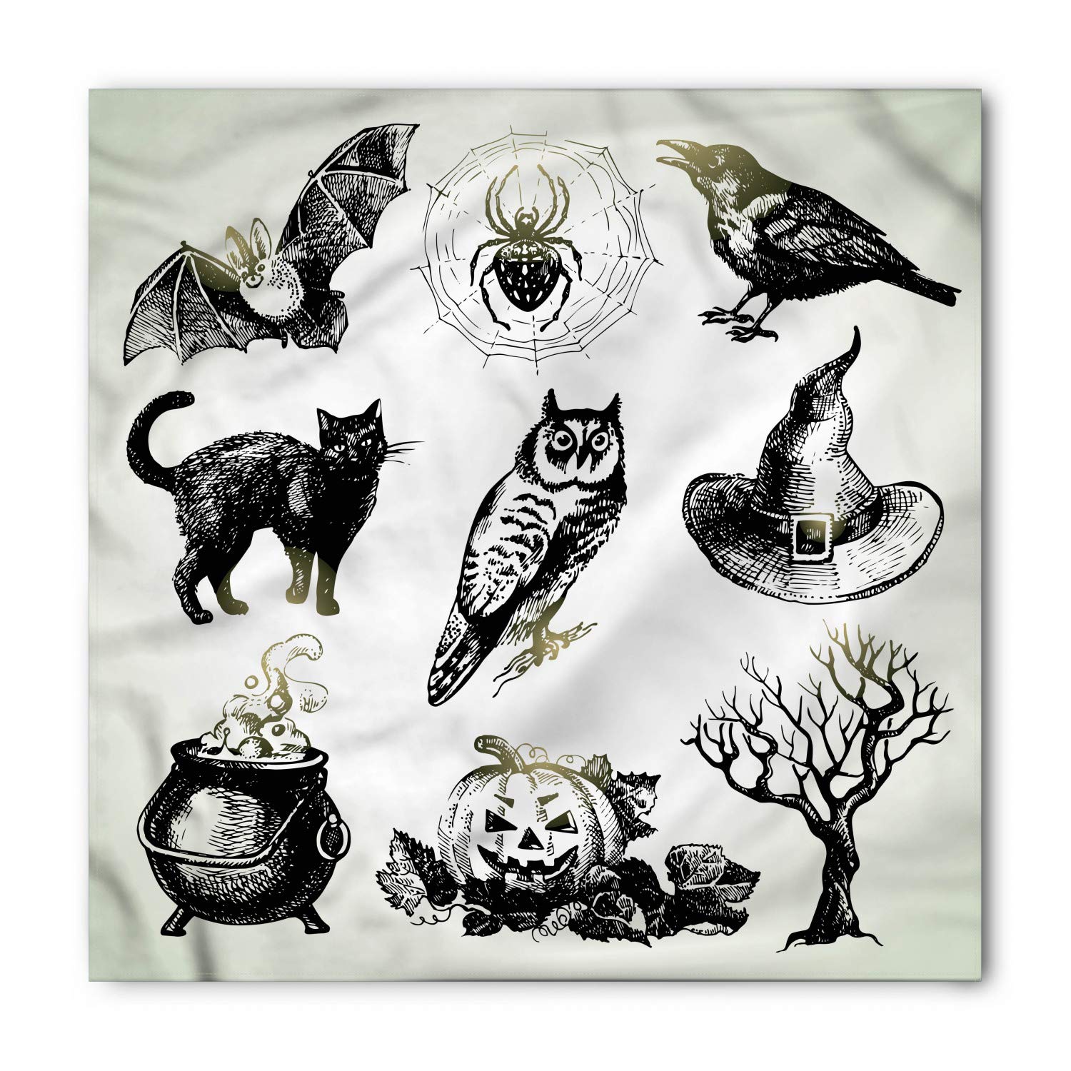 Vintage Halloween Bandana - Raven Owl Spider Print, Unisex Head & Neck Scarf for Costume, Cosplay & Outdoor Activities