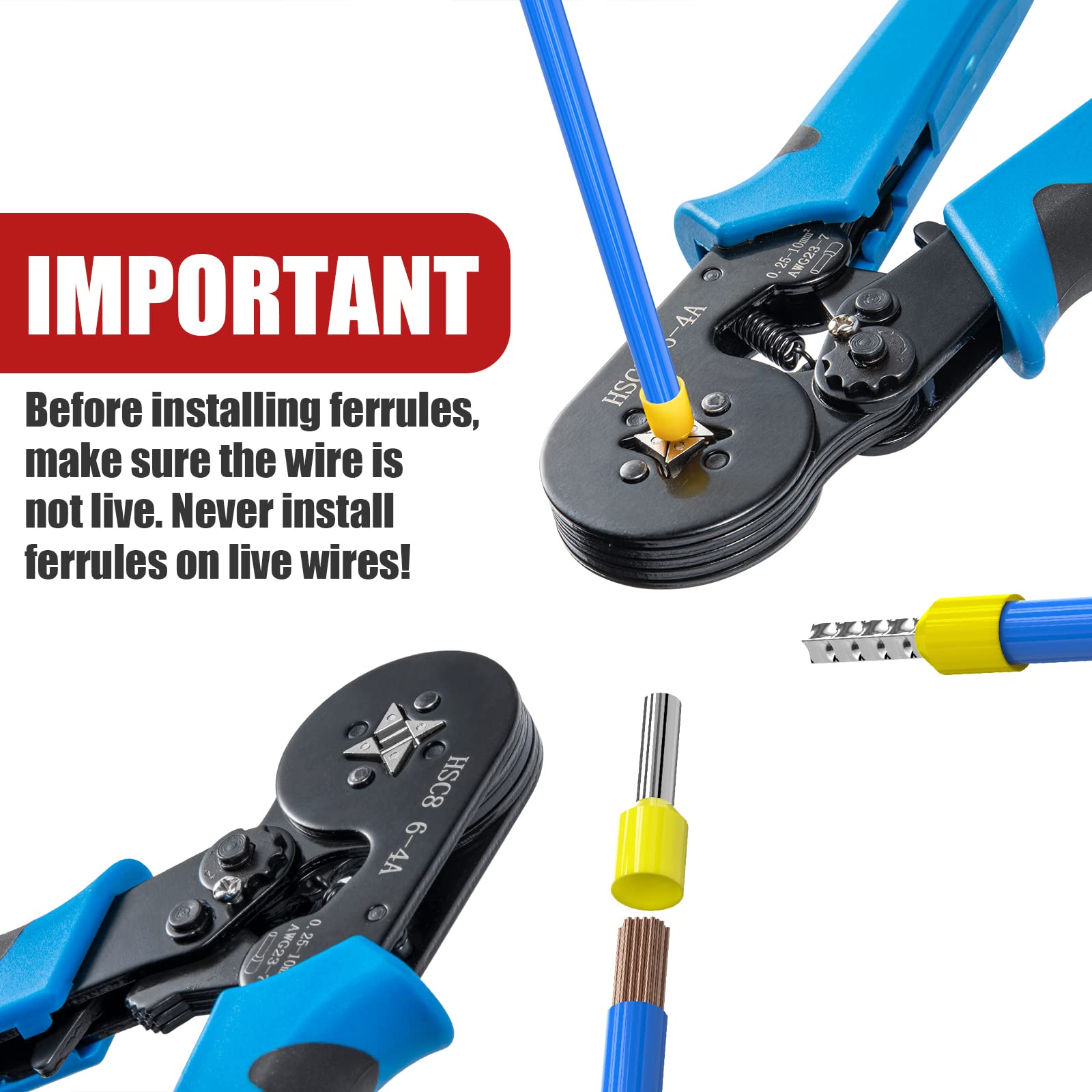 Professional Ferrule Crimping Tool Kit with 1250PCS Wire Ferrules - LUNEY Self-Adjustable Ratchet Crimper Plier for AWG 23-7 Cables (0.25-10mm²) - Perfect for Electrical Wiring, DIY Projects & Industrial Applications