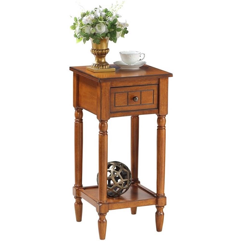 Pemberly Row Walnut Wood Accent End Table with Single Drawer - Traditional Style Nightstand for Bedroom, Living Room & Office