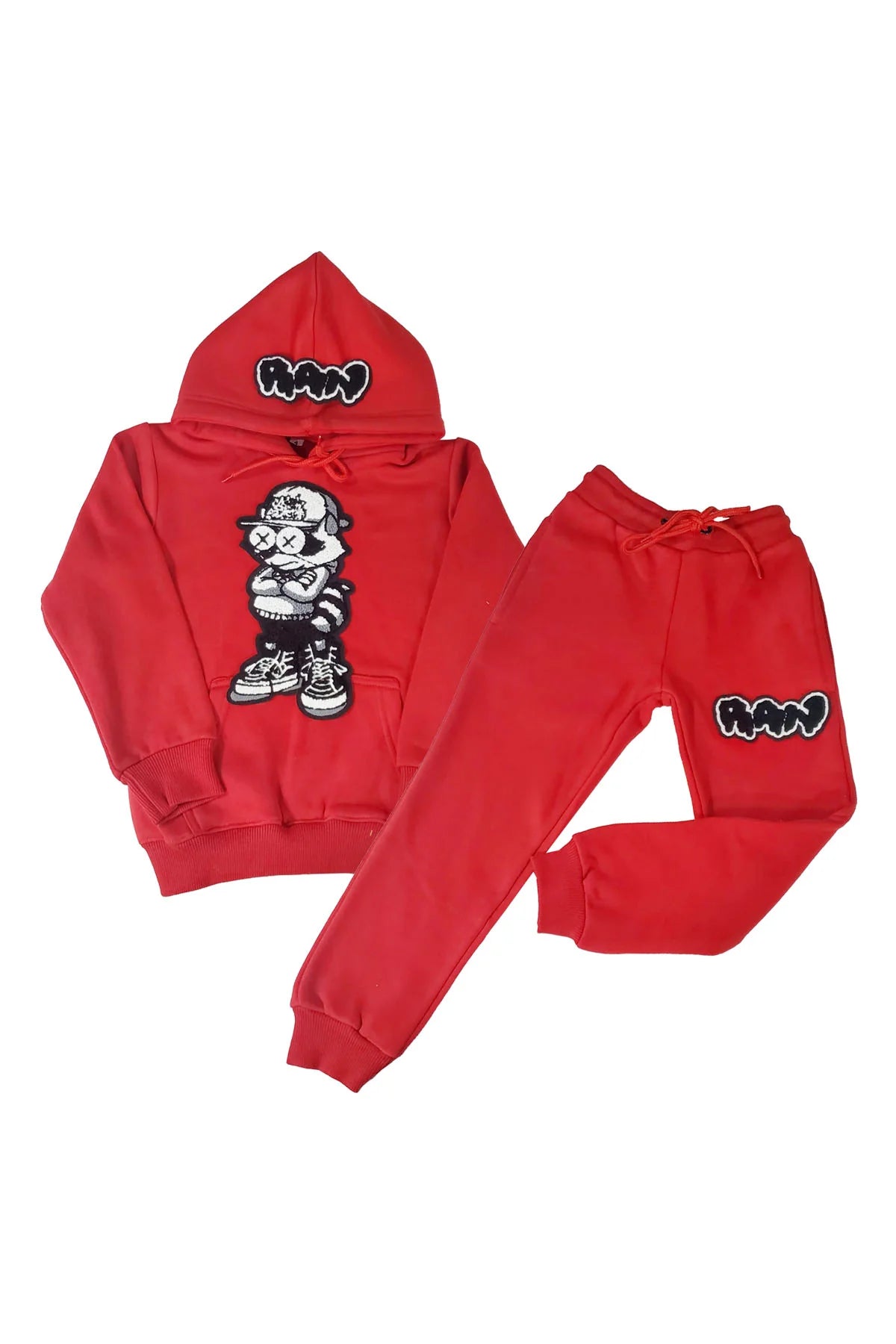 Rawyalty Kids Cash Addicted RAW Drip Red Chenille Hoodie and Jogger Set - Soft & Stylish Outfit for Boys & Girls - Perfect for School, Playdates, and Family Outings