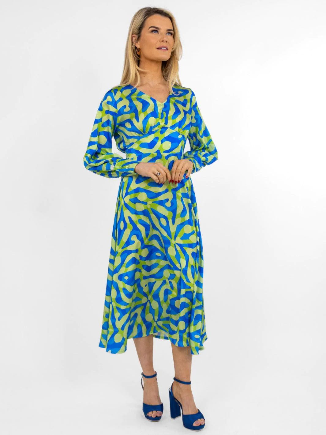 BIRKIN MIDI DRESS in Blue & Green - Elegant Casual Summer Dress for Women, Perfect for Beach Vacations & Date Nights