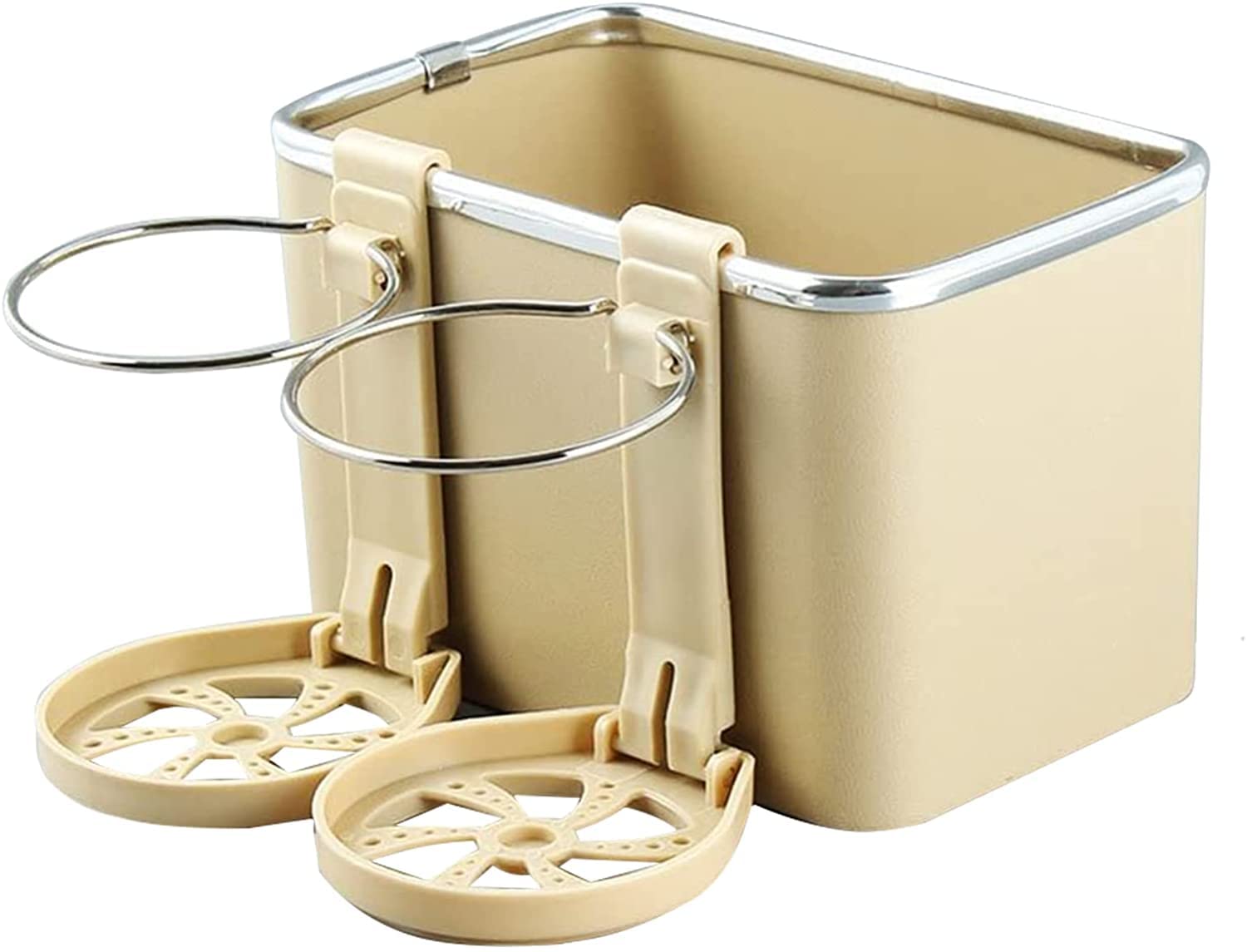 LSFYSZD Universal Car Armrest Storage Box with Cup Holders - Foldable DIY Car Seat Organizer for Tissues, Phones & Accessories (Beige, 18x11x11.5cm) - Perfect for Road Trips, Commuting & Family Travel
