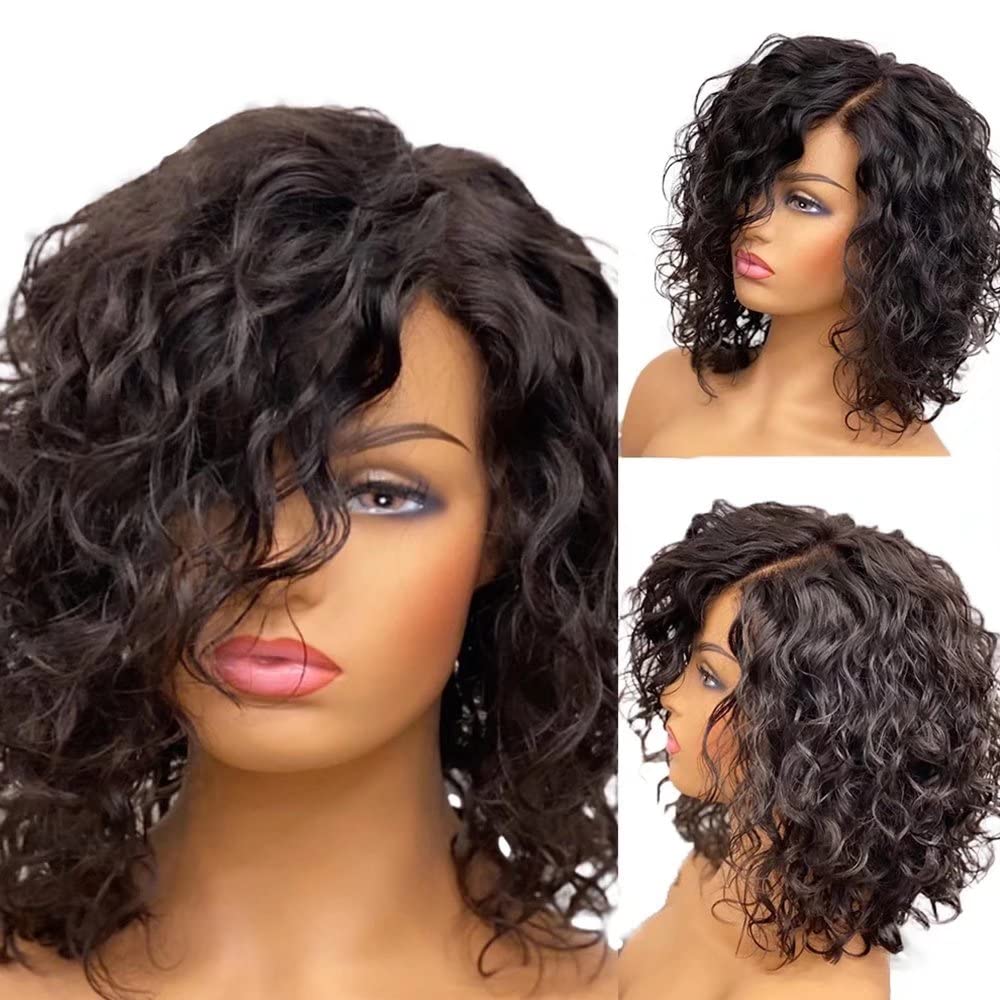 13x6 HD Transparent Lace Front Wig - Brazilian Human Hair Short Loose Deep Wave Bob Cut | Pre-Plucked Baby Hair | 8 Inch Pixie Curly Wig for Black Women - Perfect for Daily Wear, Parties & Special Occasions