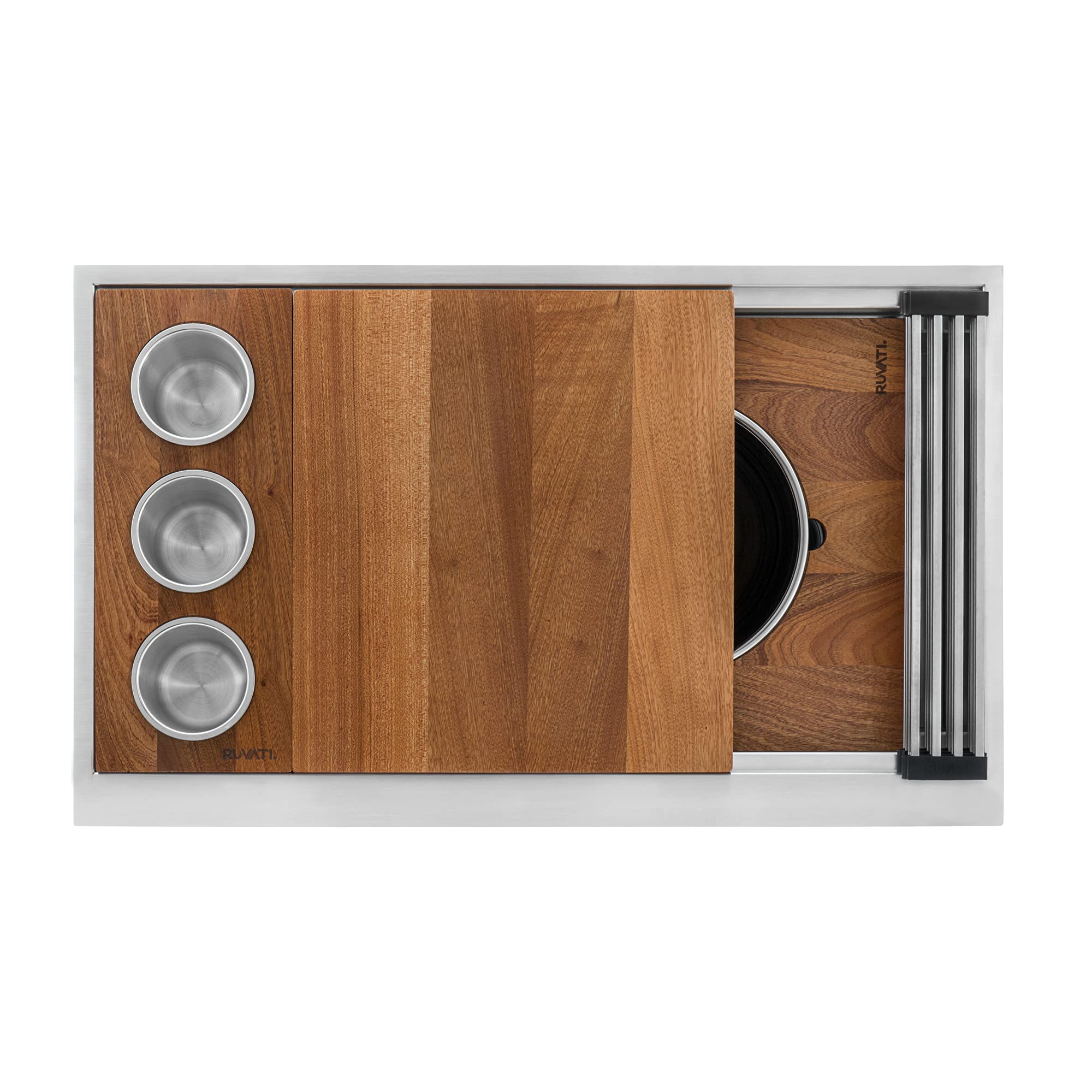 Ruvati 36-inch Undermount Dual Tier Kitchen Sink - 16 Gauge Brushed Stainless Steel Workstation Sink with Scratch-Resistant Finish (Model RVH8277) - Perfect for Modern Kitchens, RV Campers & Food Prep Stations