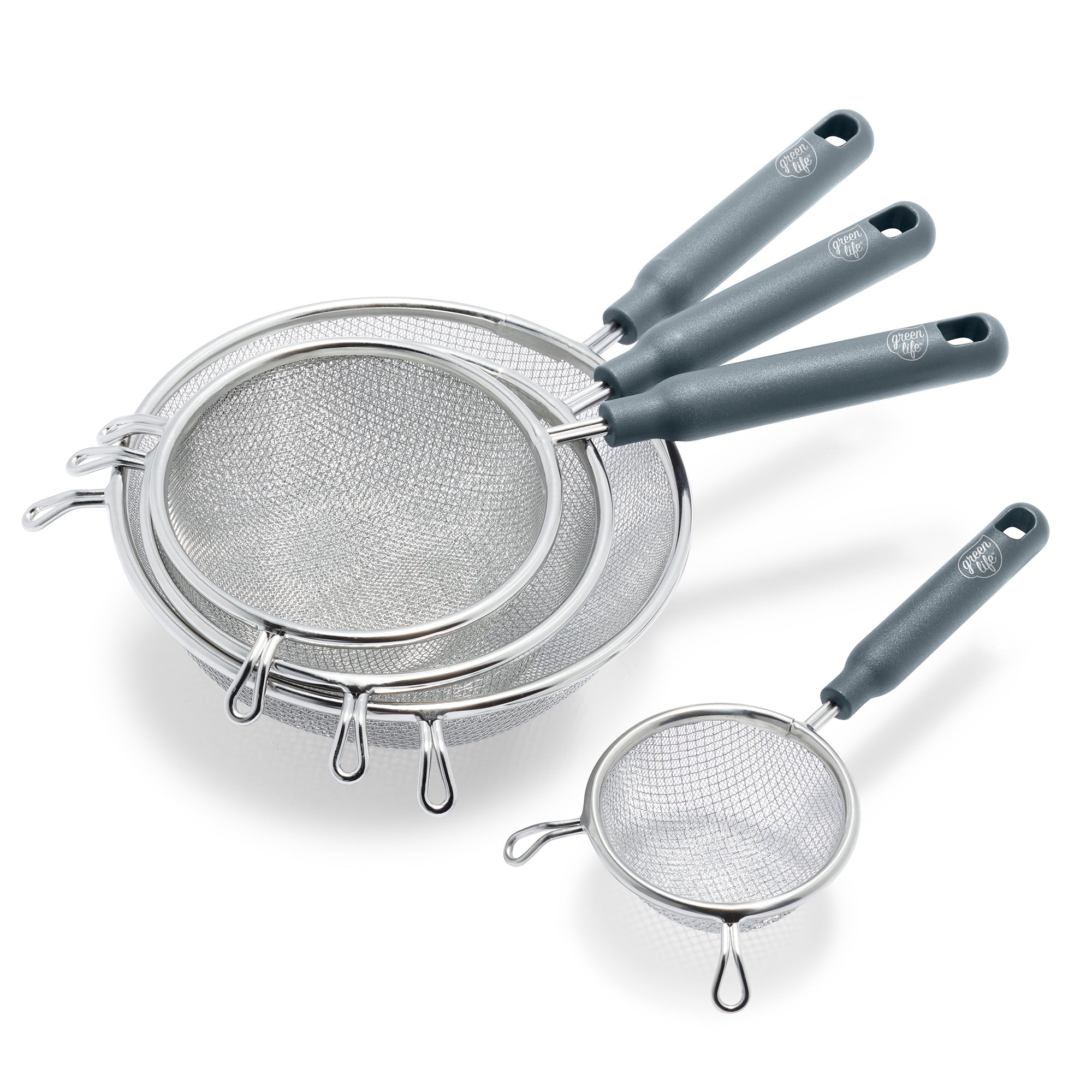 GreenLife 4-Piece Stainless Steel Mesh Strainers Set - Fine & Durable Kitchen Colander for Pasta, Vegetables, and Fruits - Perfect for Cooking, Baking, and Meal Prep
