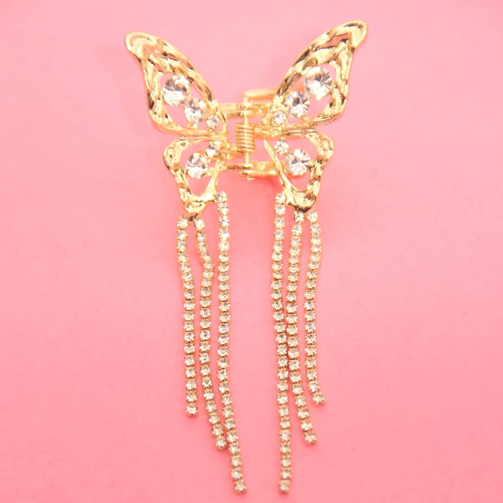 RSJ TRADERS - Rhinestone Hair Clips for Women & Girls | Elegant Butterfly Hair Clutcher with Wedding Tassel | Metal Hair Accessories for Parties, Prom, Bridal & Daily Use