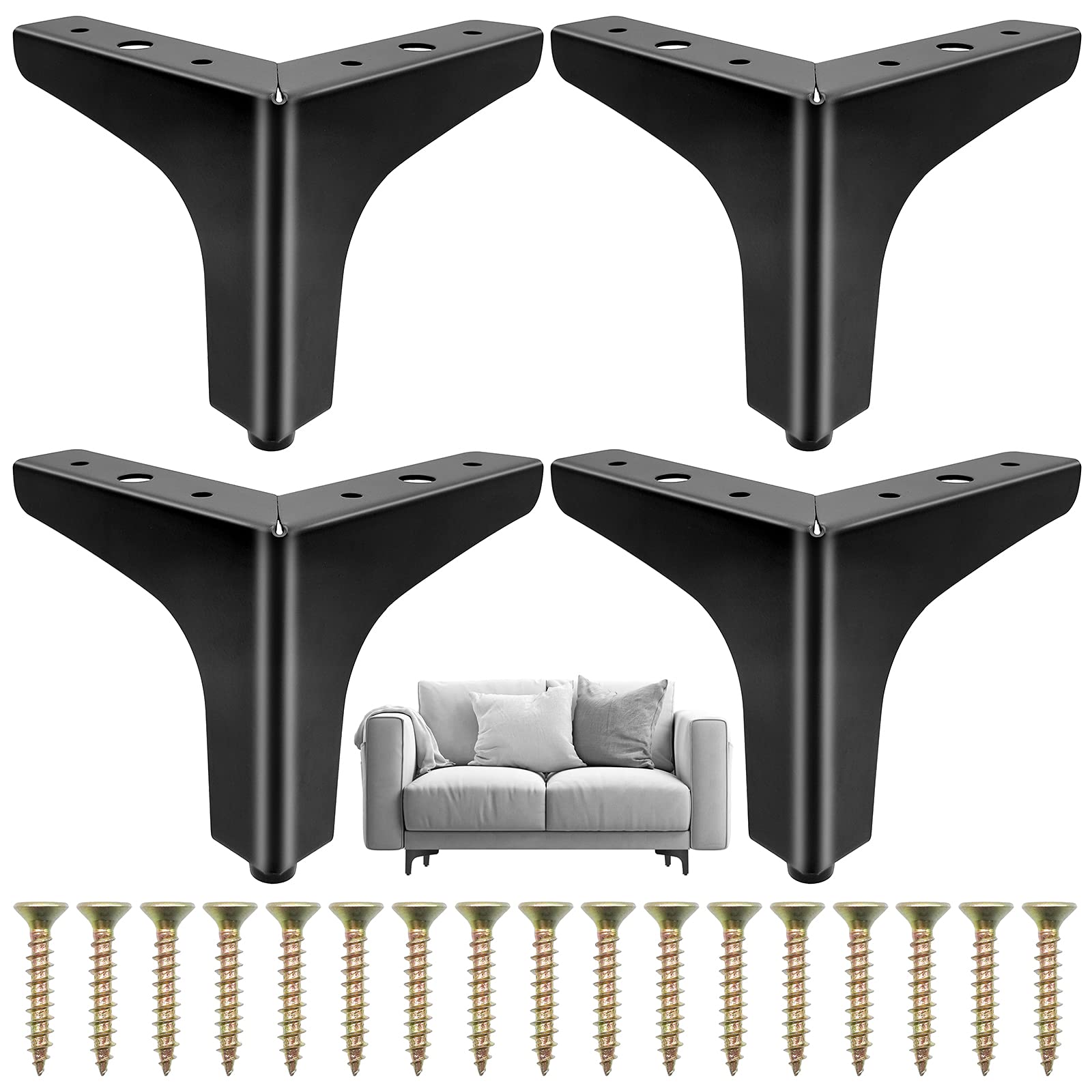 Cisolen 4-Pack Triangular Metal Furniture Legs - 10cm Replacement Feet for Sofa, Chair, Coffee Table & Cabinet - Upgrade & Renew Old Furniture - Perfect for Living Room, Bedroom & Office Decor