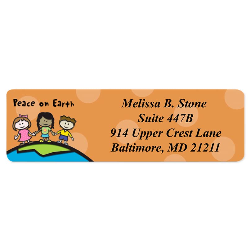 Elegant Designer Rolled Address Labels with Plastic Dispenser - Perfect for Wedding Invitations, Business Mail & Holiday Cards - Hands Around The World
