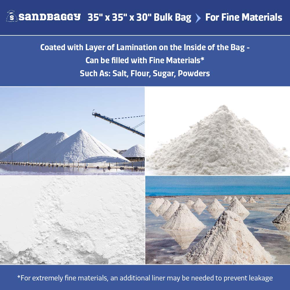 Sandbaggy FIBC Bulk Bag 35x35x30 Inches - Heavy Duty 3000 Lbs Capacity, 25 CU FT Storage - Food Grade & UV Protected Sandbags for Construction, Flood Control, Agriculture (10-Pack)