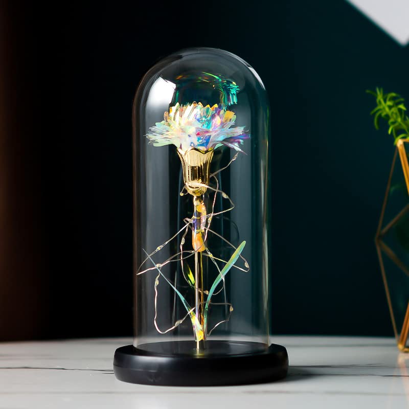 LED Galaxy Glass Rose Flower Gift with Light String - Preserved Roses for Women, Mom, Birthday, Mother's Day & Christmas - Perfect for Home Decor, Romantic Gifts & Special Occasions (Rainbow Color)