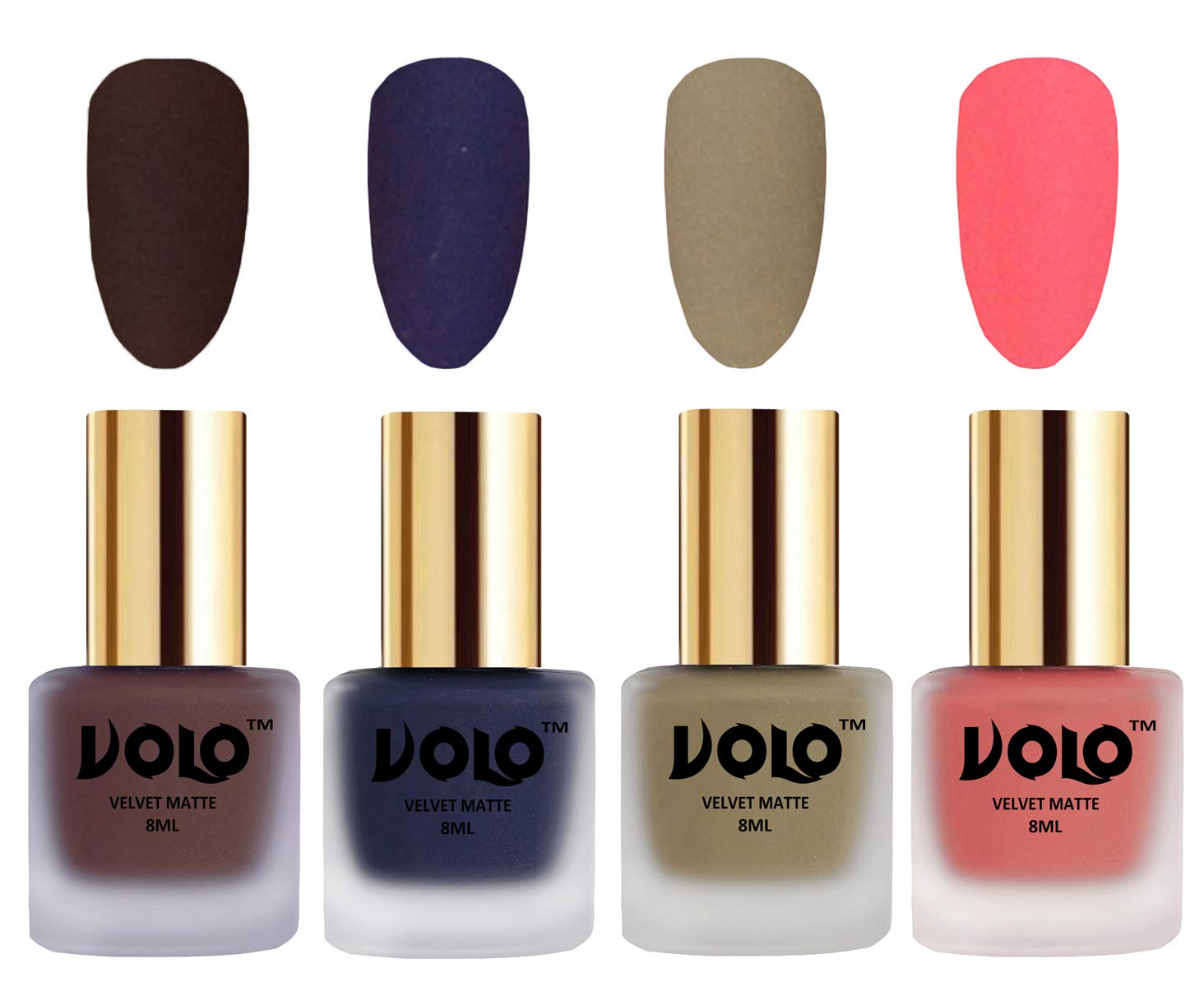 Volo Velvet Matte Nail Polish Set - 4 Colors (Chocolate Brown, Navy Blue, Sand Nude, Dark Peach) 32ml Each - Long Lasting Vegan Nail Polish for Parties, Weddings & Special Occasions