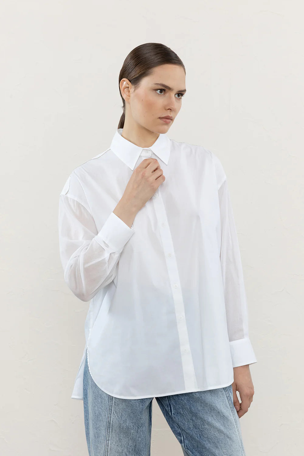 Oversized Dual Fabric Shirt for Women & Men - Pure White | Casual Wear, Layering & Street Style Outfits