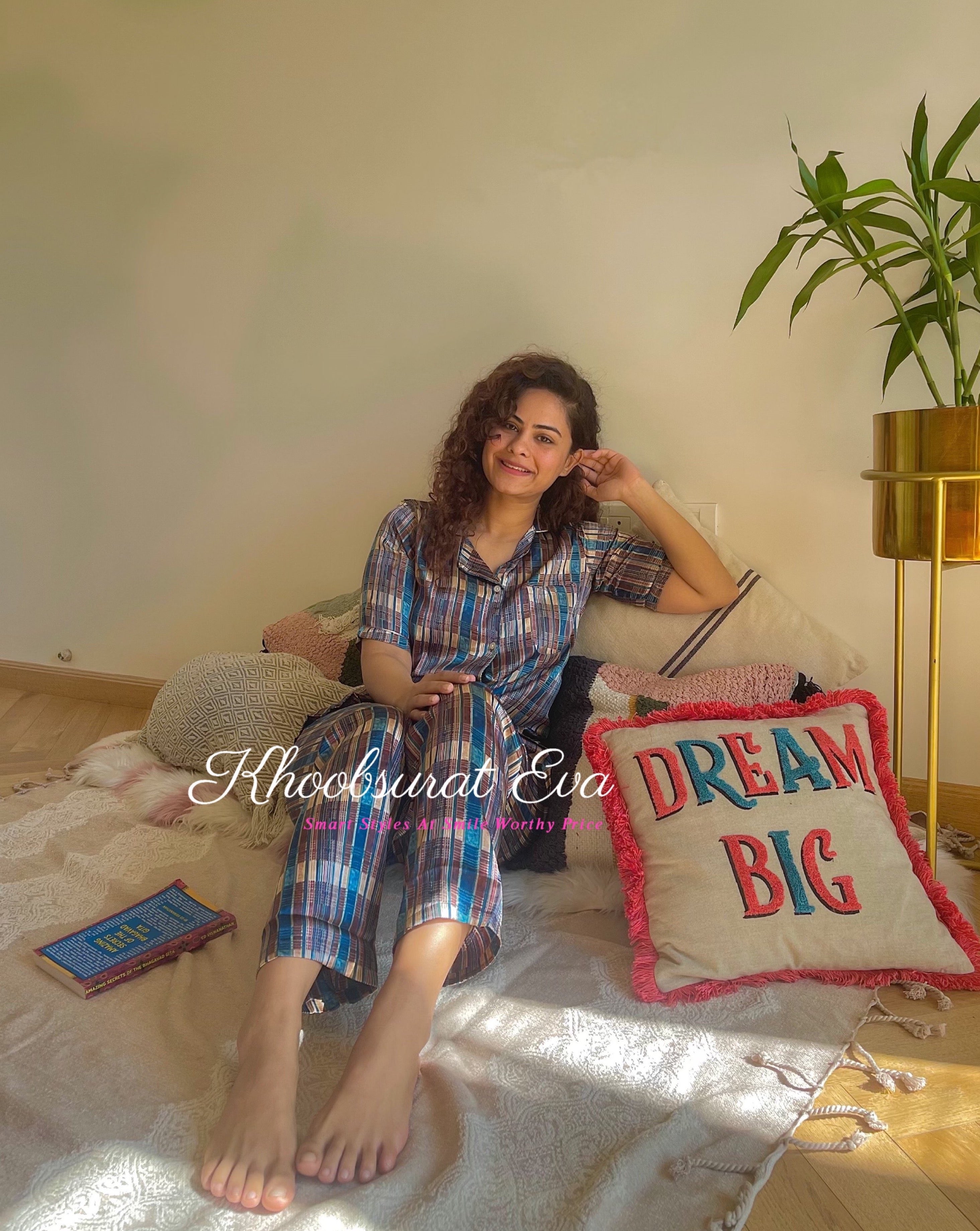 Blue Printed Night Suit for Women - Soft & Comfortable Sleepwear Set - Perfect for Lounge Wear and Relaxing at Home