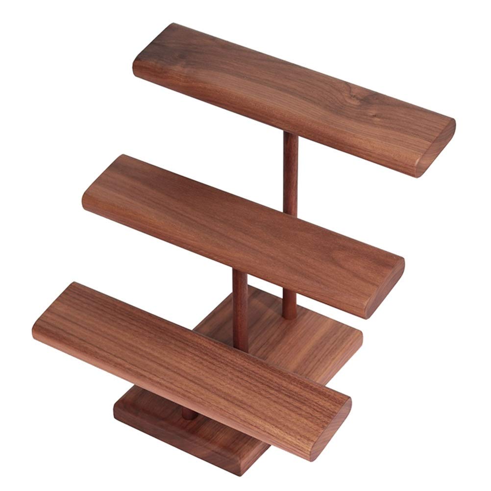 GSDNV Black Walnut Wood Watch Stand - 3 Tier Jewelry Display Organizer for Bracelets, Necklaces & Watches | Elegant Storage Rack for Bedroom Dresser, Vanity Table or Retail Store Display