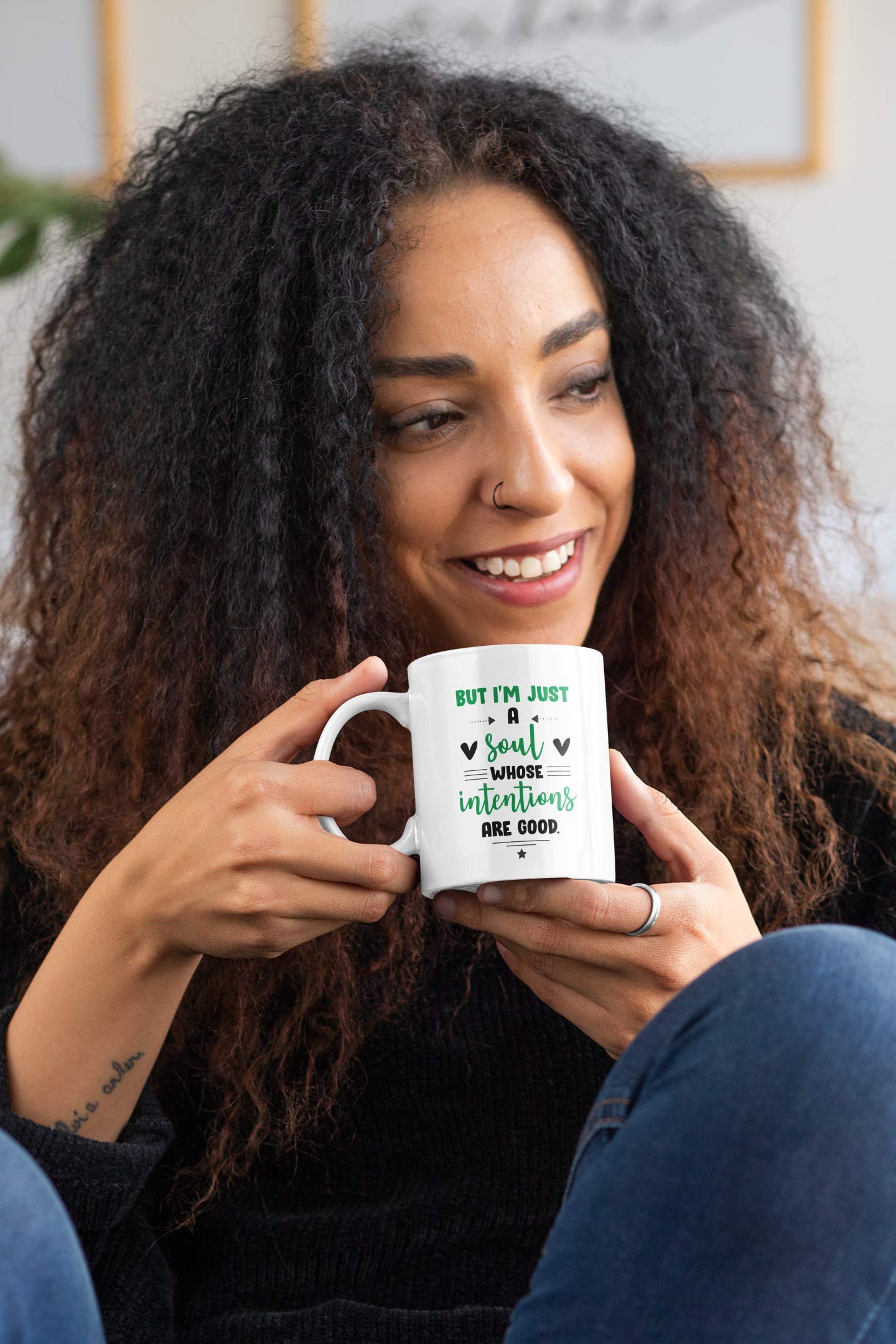 Positive Intentions Quote Coffee Mug - 11oz Inspirational Tea Cup for Home & Office Decor, Gifts - Perfect for Daily Motivation & Relaxation