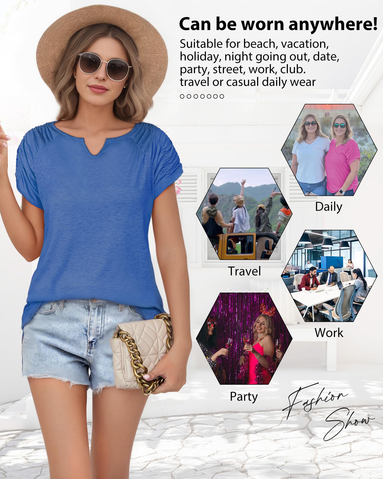 Women's Short Sleeve V-Neck Summer Tops - Loose Fit Casual Shirts for Women | Trendy & Cute Blouses for Beach, Vacation & Everyday Wear