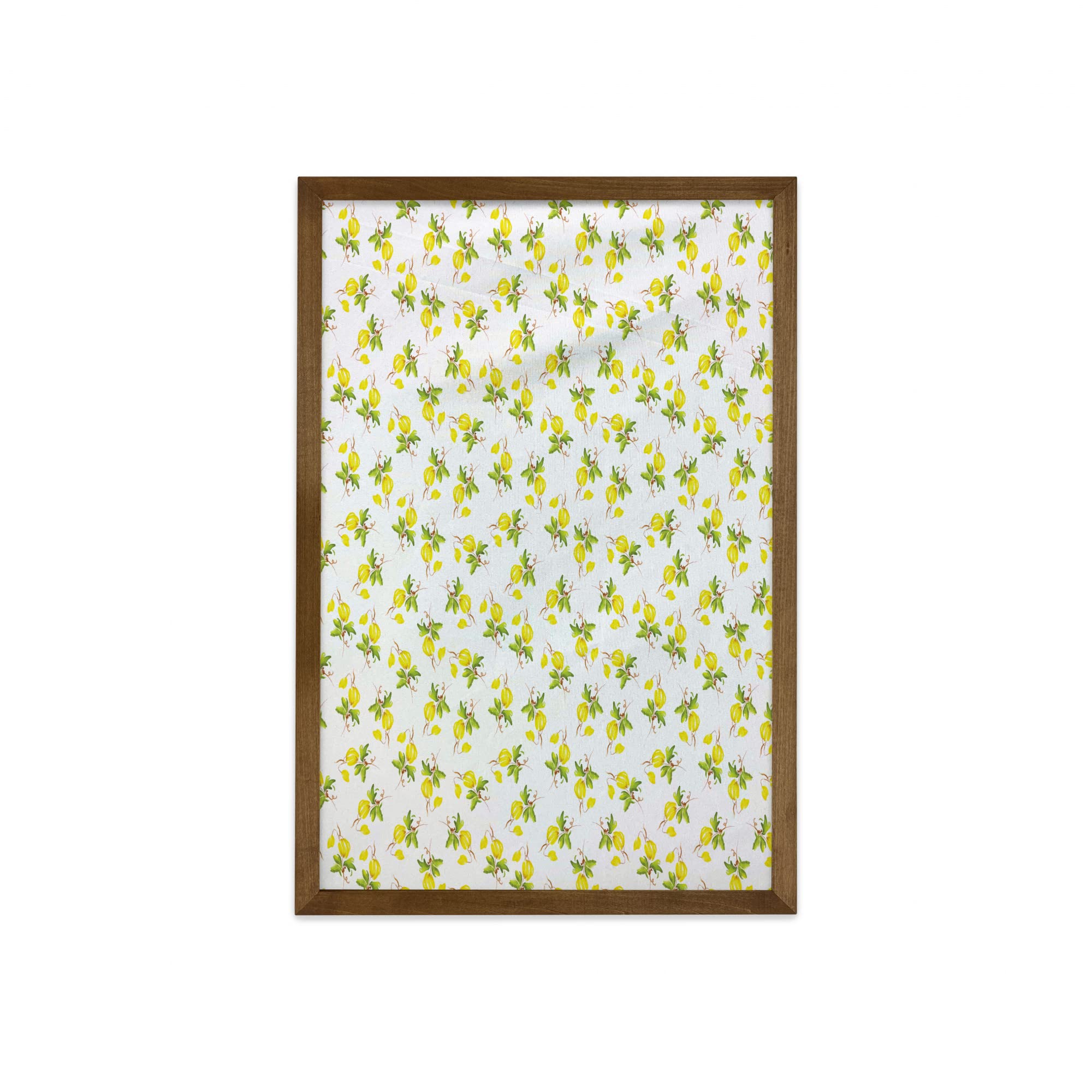 Ambesonne Lemons Framed Wall Art - Abstract Watercolor Painting with Romantic Tiny Lemons on Branch, Fabric Decor in Teak Wood Frame - 23