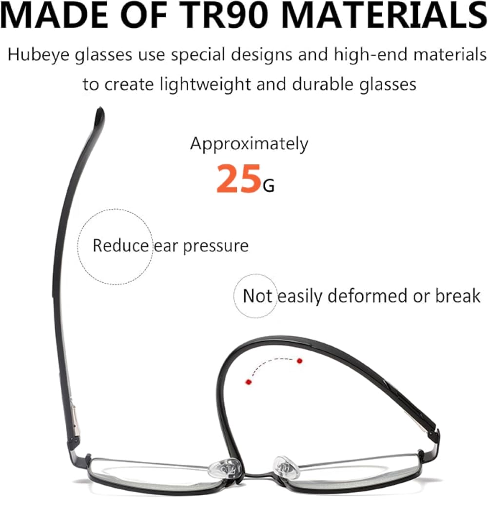 B&Q 4 Pack Rectangular Metal Frame Spring Hinge Blue Light Blocking Reading Glasses for Men - Anti-Eye Strain Computer Glasses for Office Work & Screen Time
