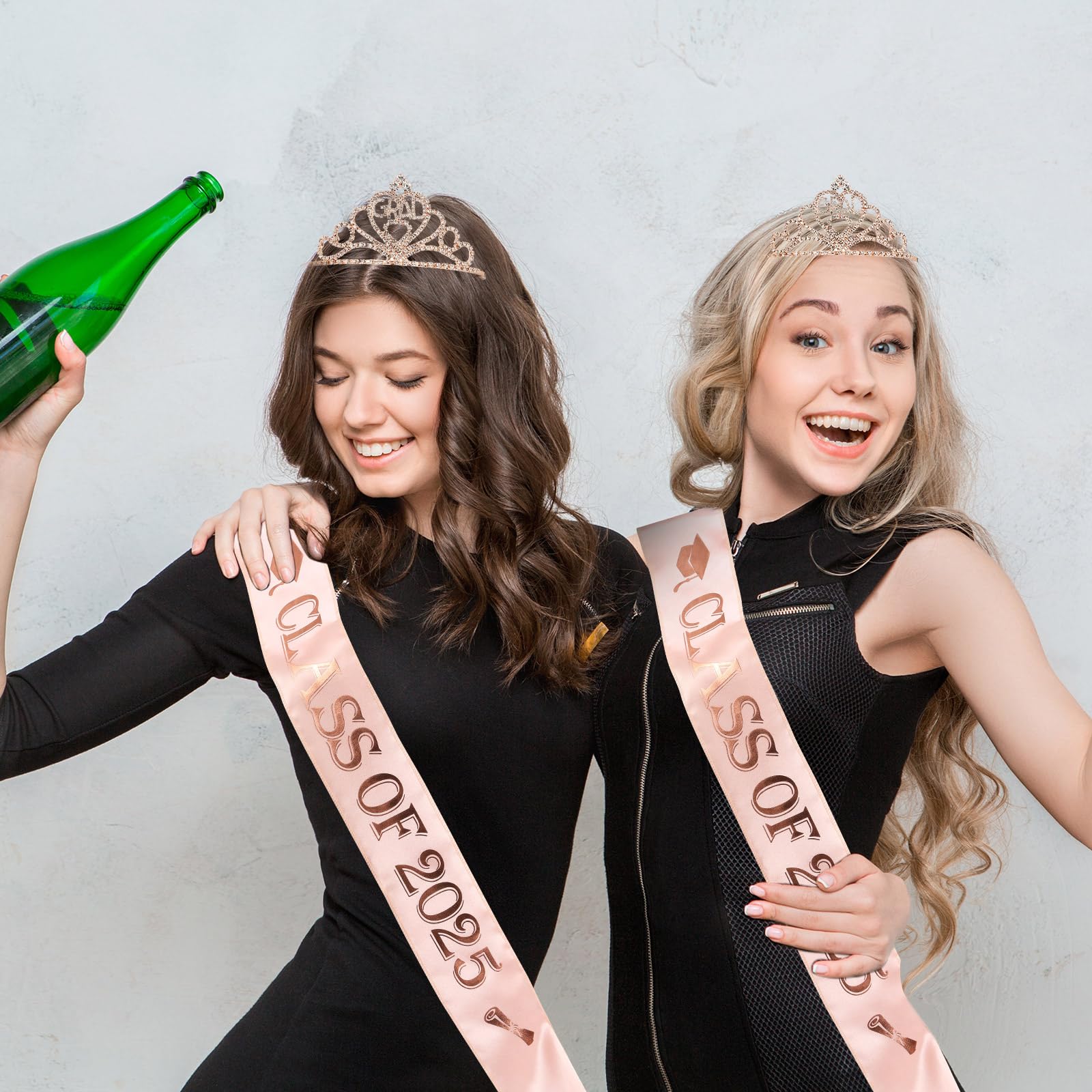 Yinkin Class of 2025 Graduation Party Supplies Set - Gold Glitter Tiara & Satin Sash Kit - Perfect Graduation Gifts for Women - Great for 2025 Graduation Ceremonies, Photo Shoots & Celebration Parties