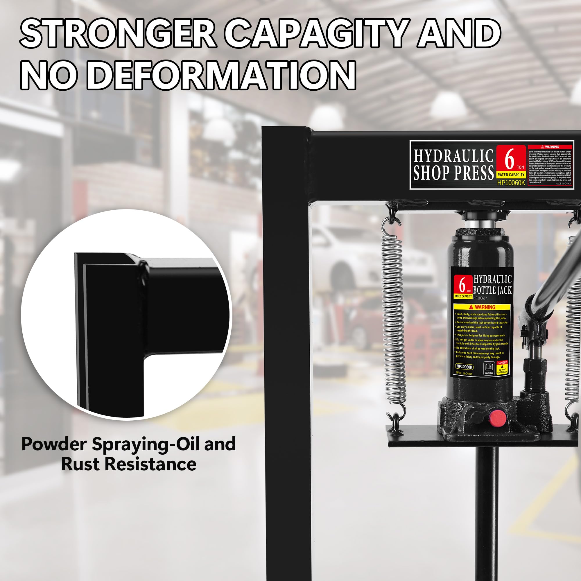 6 Ton H-Frame Hydraulic Shop Press - Heavy Duty Garage Floor Press with Adjustable Height for Bending, Straightening, Stamping, Bearing & U-Joint Installation - Perfect for Auto Repair, Metalworking & DIY Projects