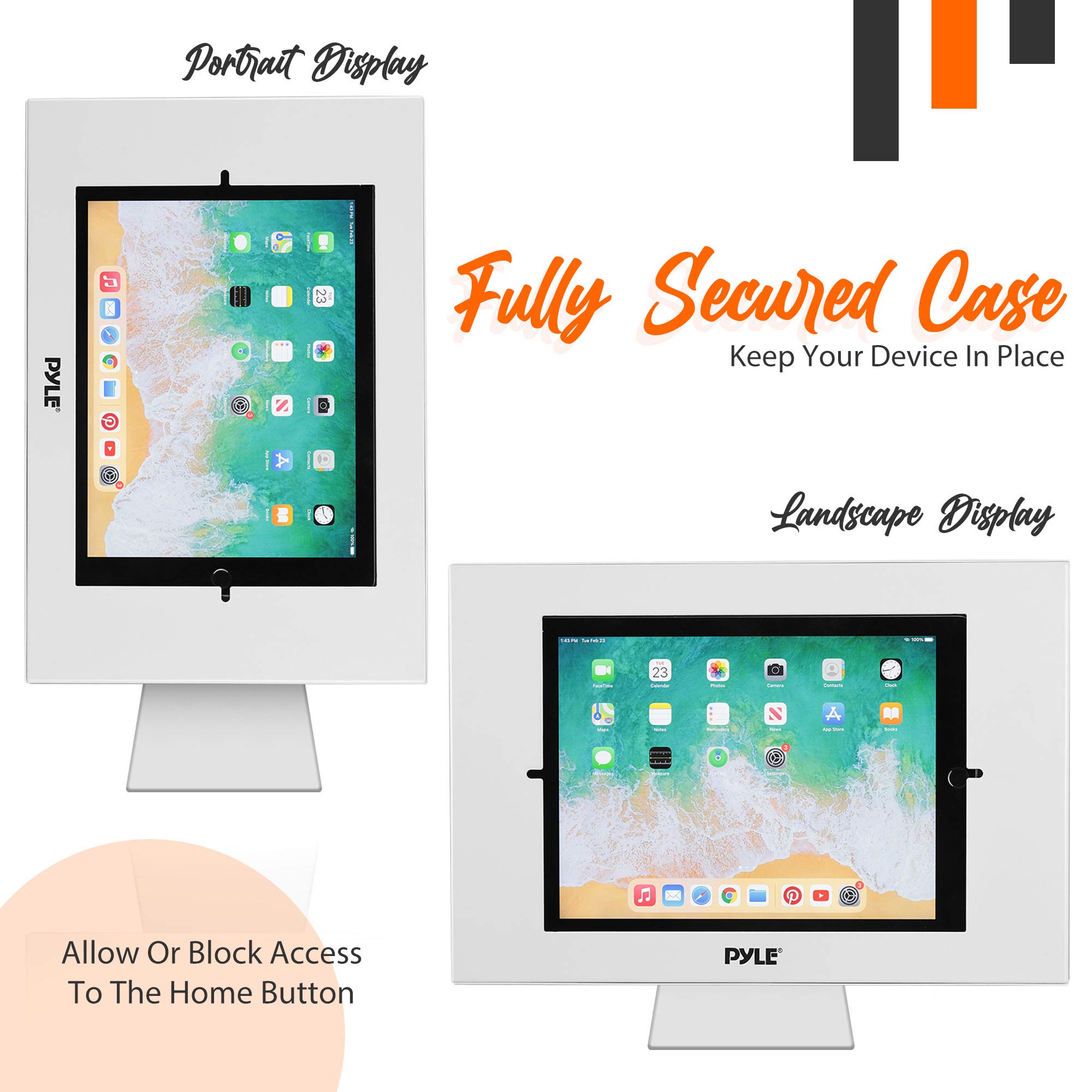 Pyle Anti-Theft Tablet Security Stand - Wall & Table Mount Kiosk with Lock & Key, Restricted Pin-Hole, 90° Rotation - Compatible with iPad, iPad Air, iPad Pro, Samsung Galaxy Tab A (2019) - PSPADLK15 - Perfect for Retail Stores, Libraries, and Public Kiosks