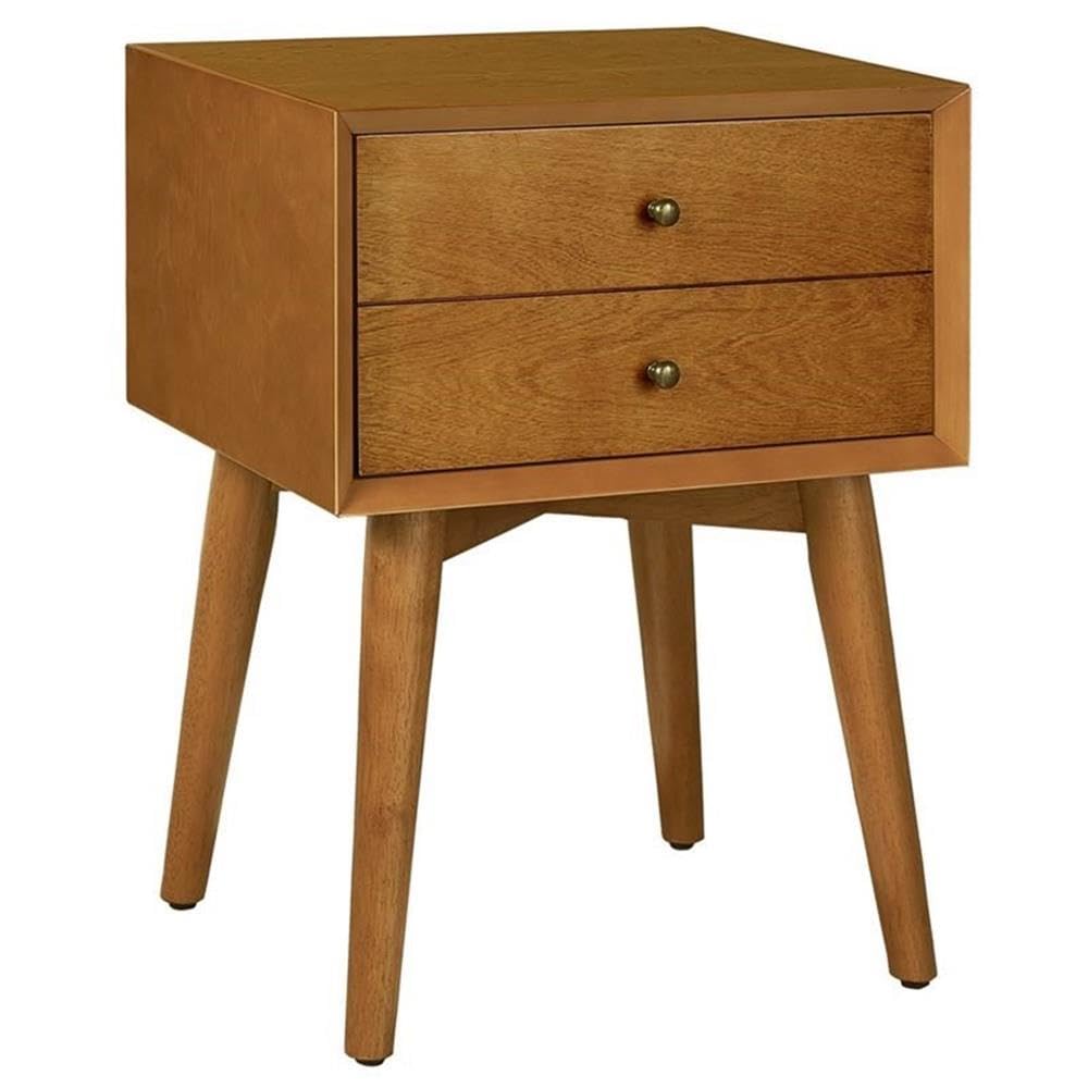 Mid-Century Modern Wooden Nightstand - Pemberly Row Acorn Finish Bedside Table for Bedroom, Living Room & Office