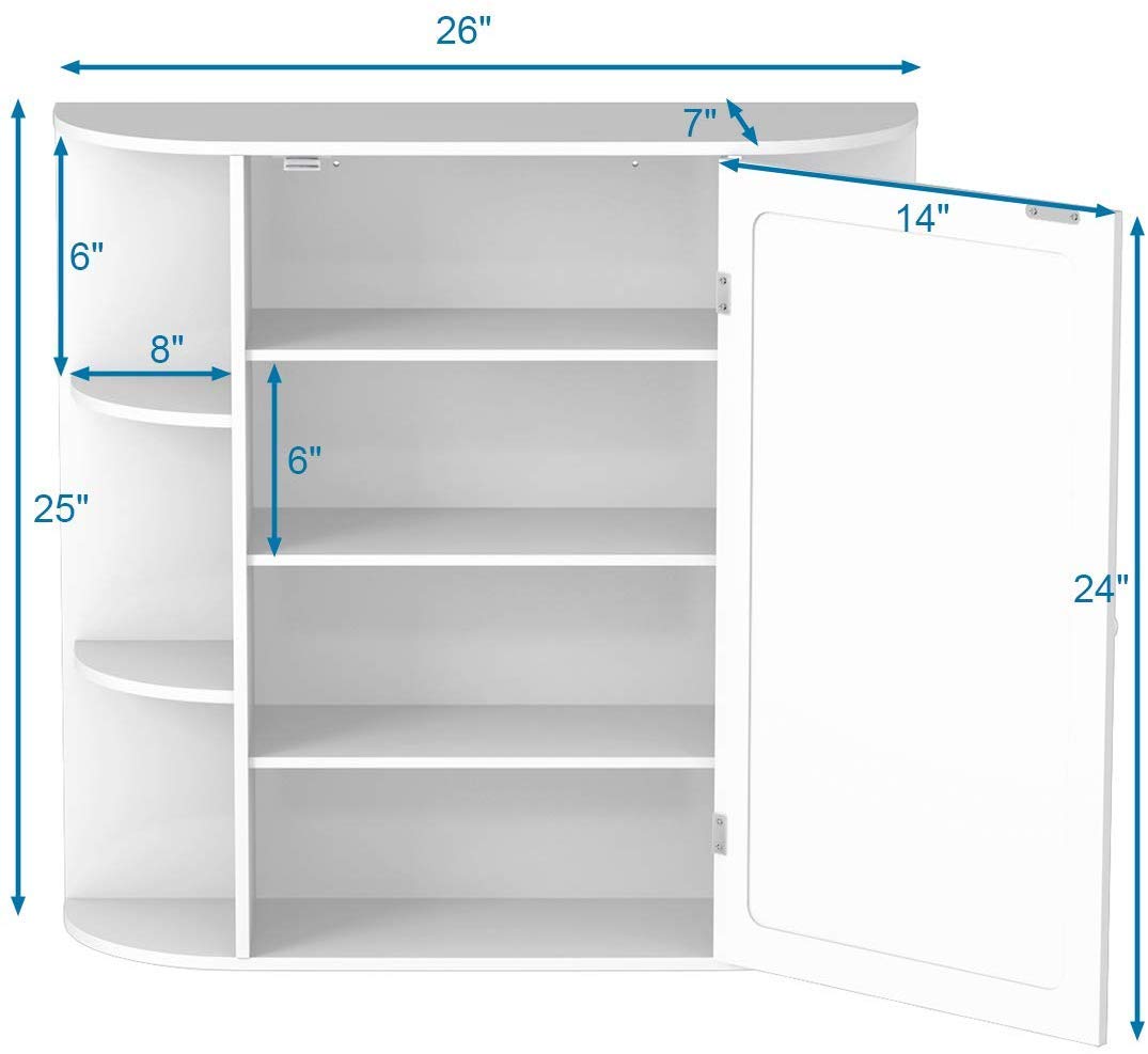 Casart Wall Mounted Bathroom Cabinet with Mirror - Single Door Medicine Cabinet with 4-Tier Adjustable Shelves - Perfect for Bathroom Storage, Makeup Vanity & Small Space Organization