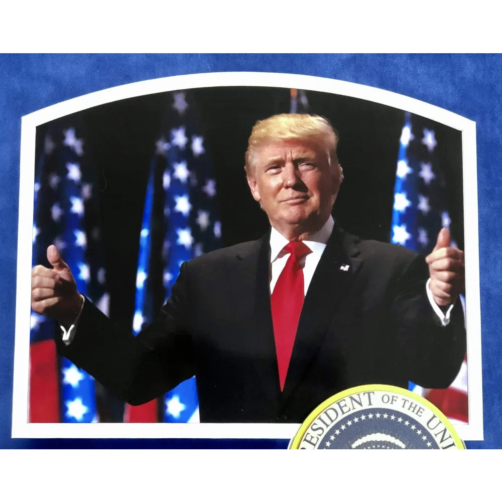 President Donald Trump Framed Photo Collage with Official Seal - Patriotic Republican MAGA Memorabilia for Home, Office & Political Events