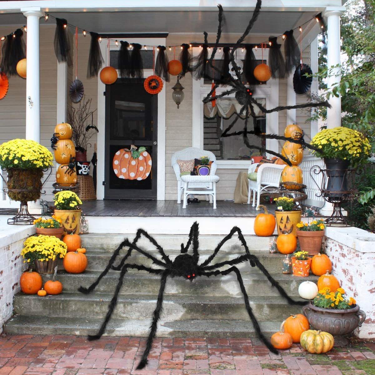 6.6 Ft Giant Halloween Spider Decorations - Scary Hairy Large Spider Props for Outdoor Yard, Party & Home Decor - Perfect for Halloween, Haunted Houses & Themed Parties (Black)