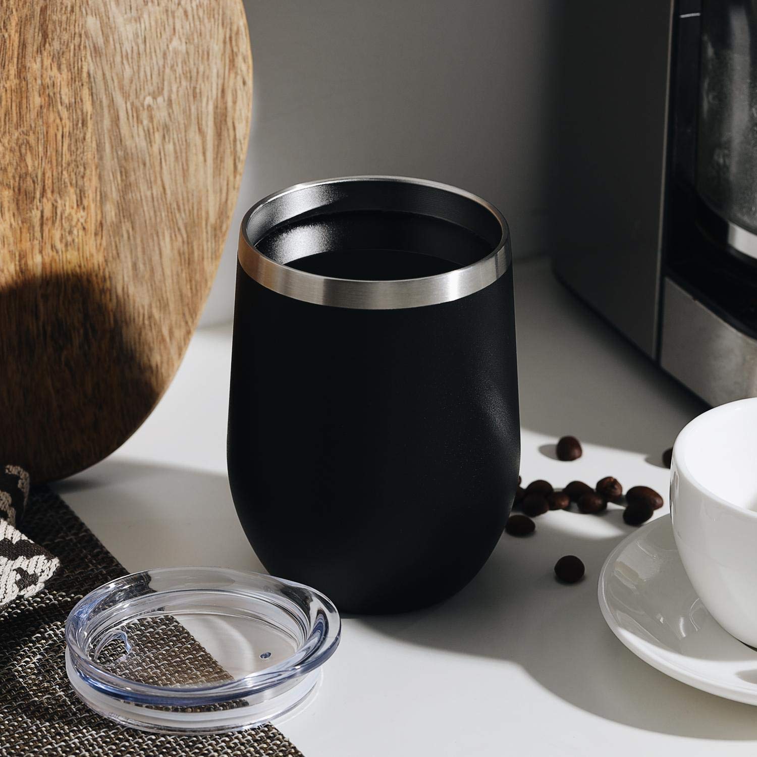 MEWAY 12oz/12 Pack Stainless Steel Wine Tumbler with Lid - Double Wall Vacuum Insulated Travel Mug for Wine, Coffee, Cocktails - Perfect for Outdoor Picnics, Parties, Camping & Gifts (Black, Set of 12)